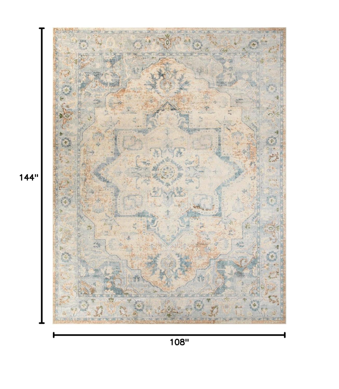 Nourison Astra Machine Washable 9' x 12' Beige Blue Vintage Indoor Flatweave Rug