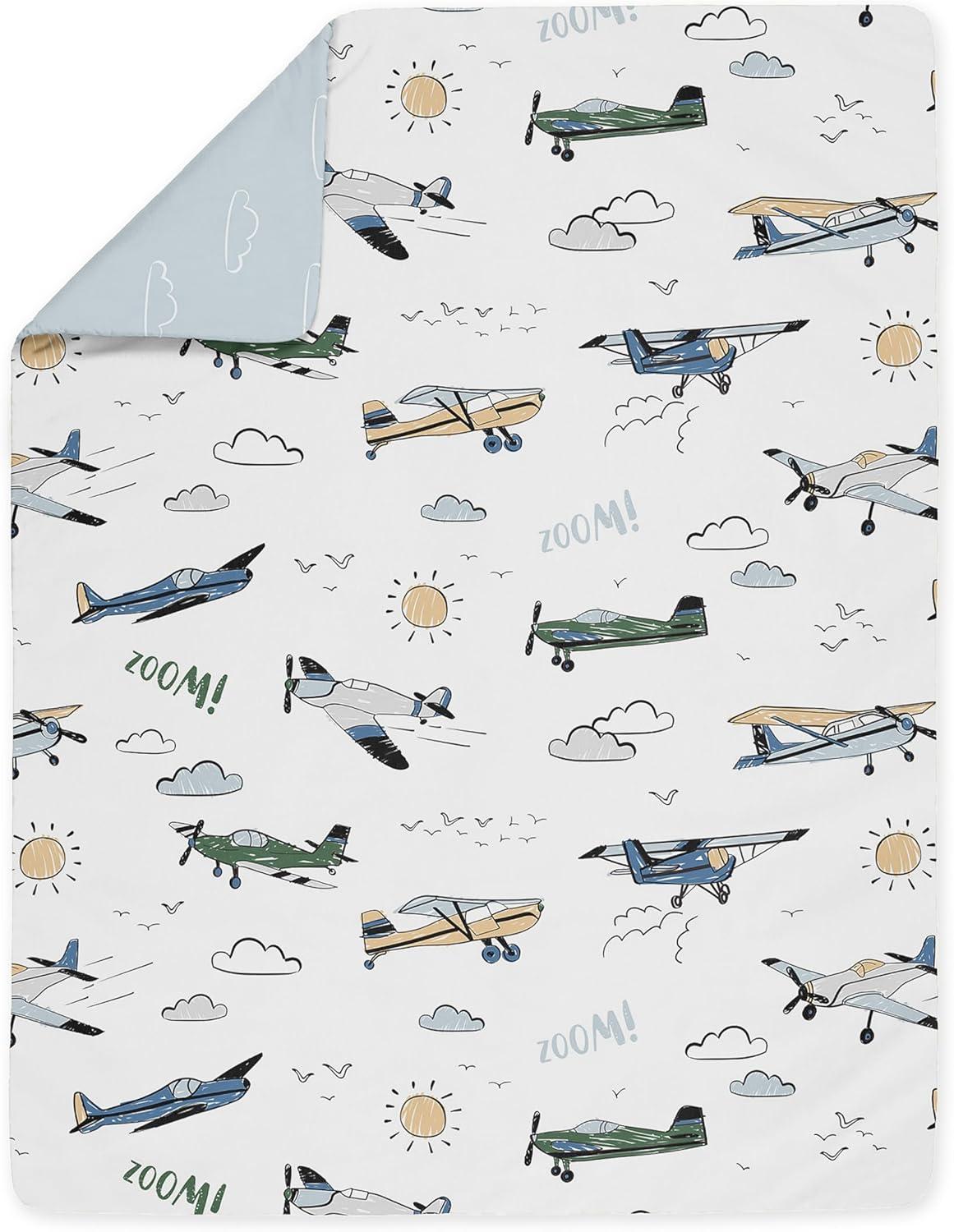 Airplane Green and Blue 5 Piece Toddler Bedding Set by Sweet Jojo Designs (Set of 5)