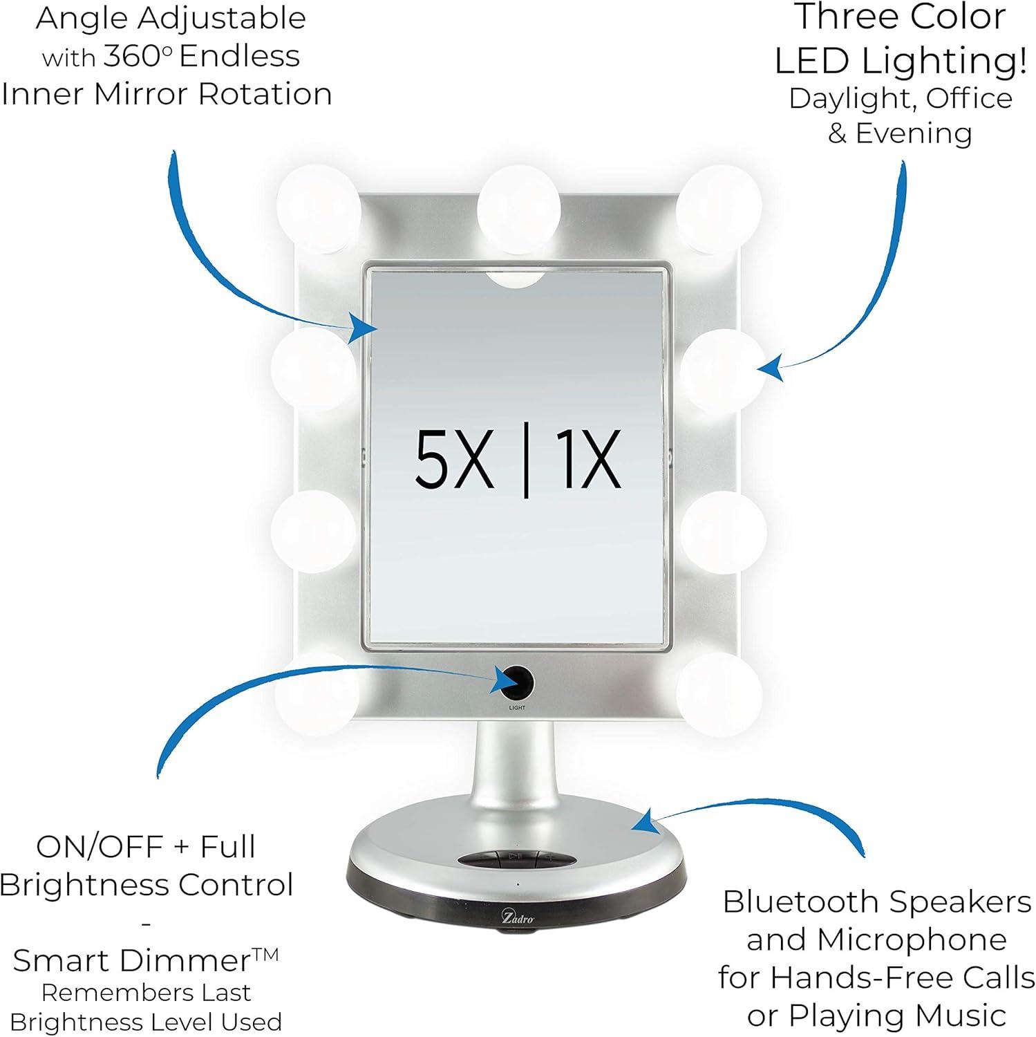 Zadro Melrose LED Makeup Mirrors w/ Magnification & Bluetooth Speaker