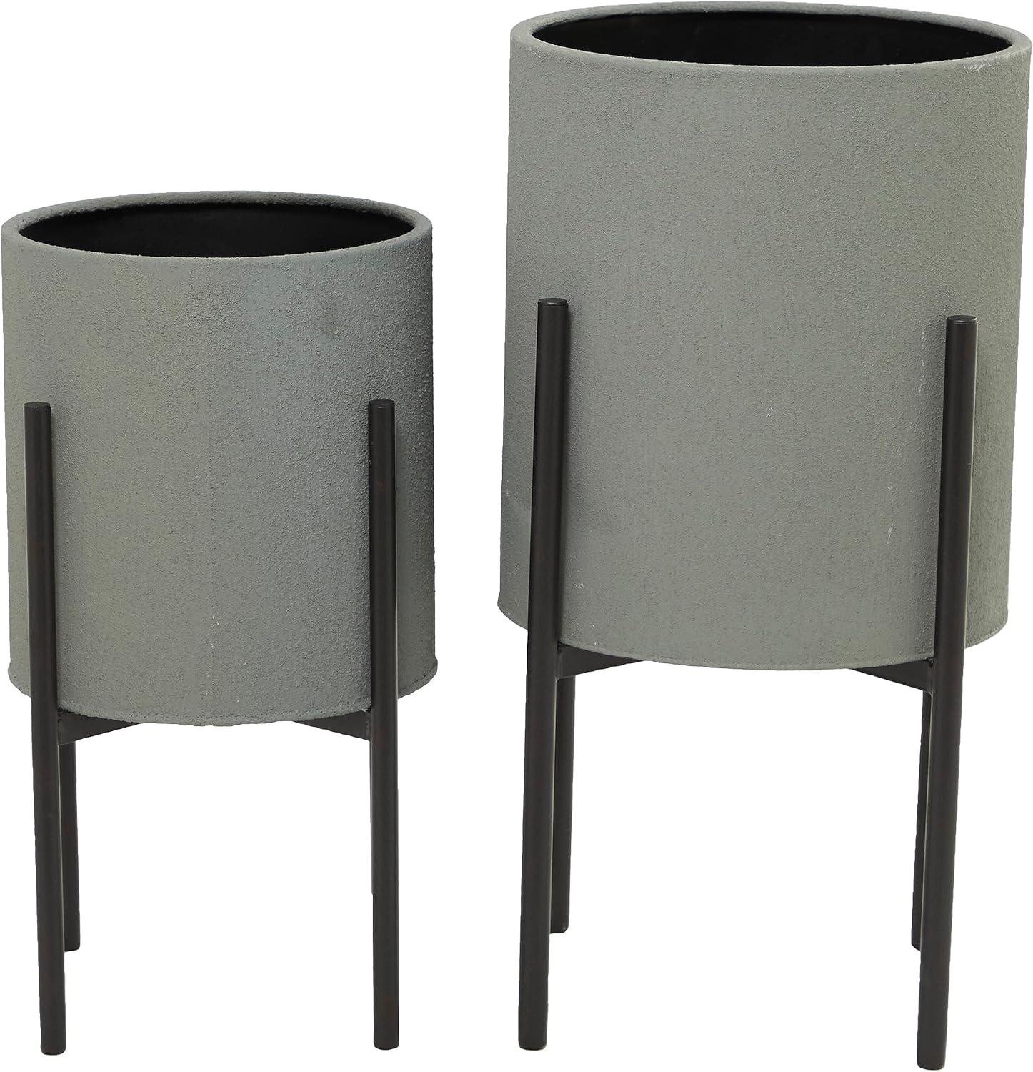 Set of 2 Industrial Iron Planters with Stand - Olivia & May, Cylindrical Metal Pots, No Assembly Required