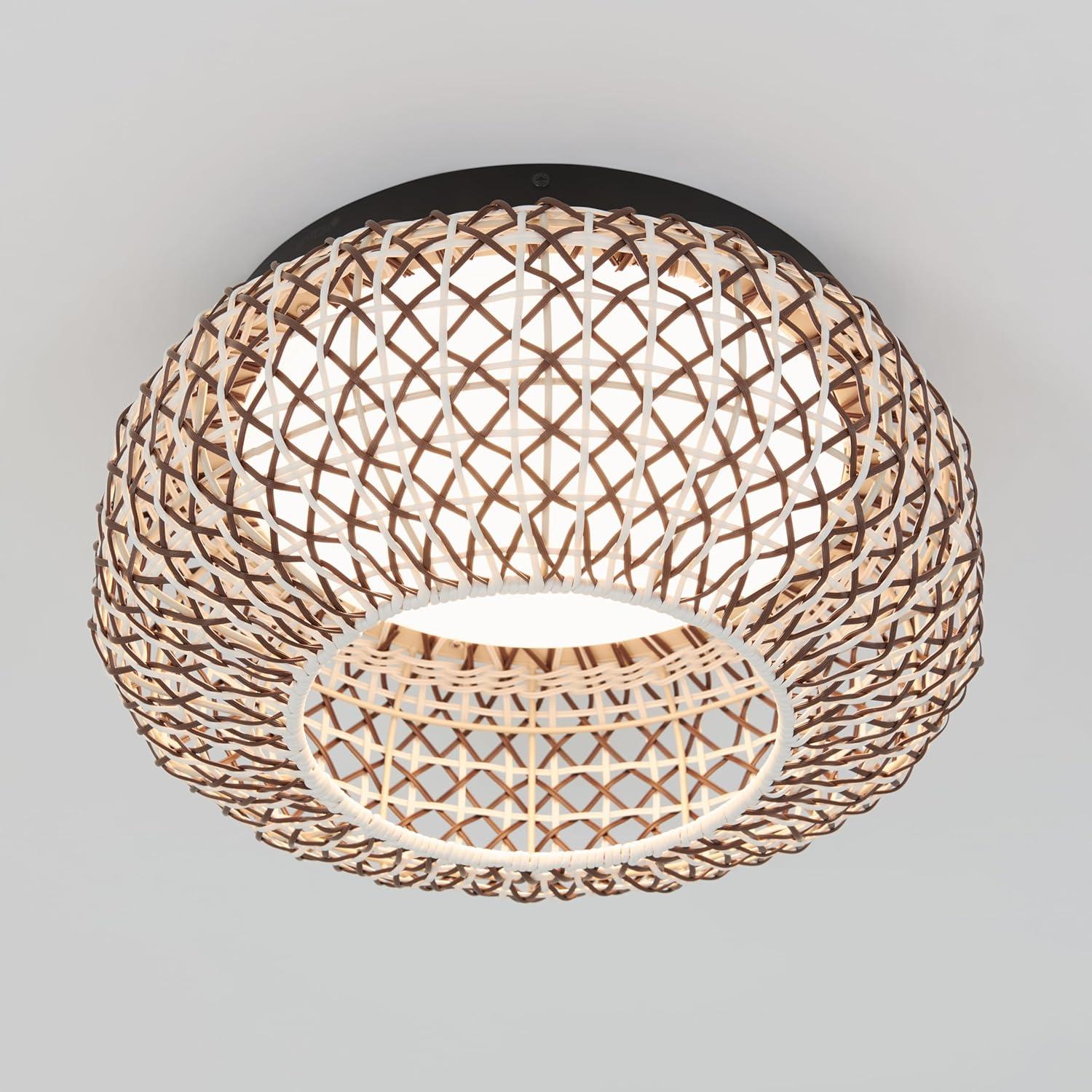 Artika Benson LED Integrated Exotic Pendant Light, Black and Rattan