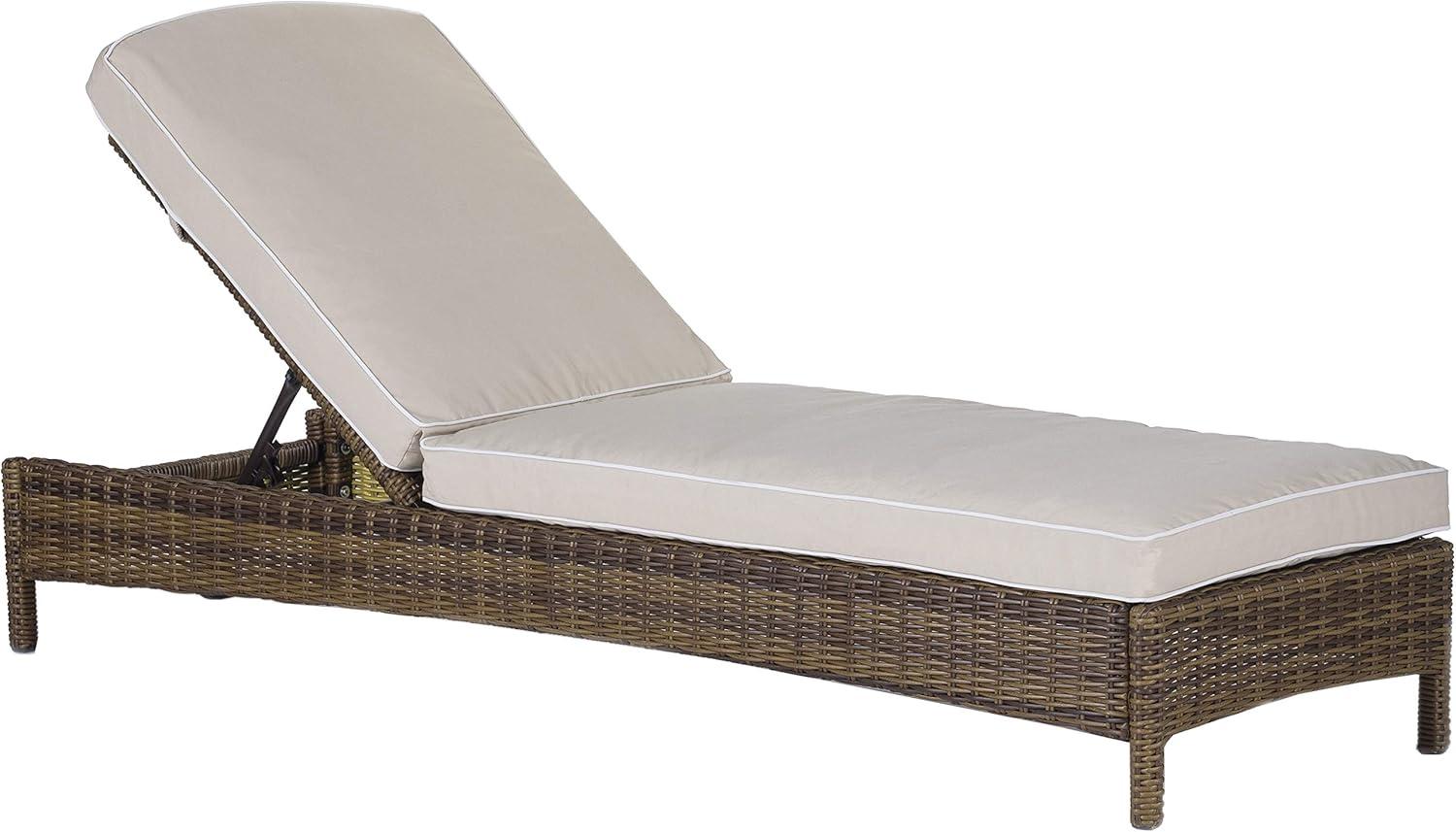 Bradenton Outdoor Wicker Chaise Lounge - Sand - Crosley: Steel Frame, Adjustable, UV-Resistant