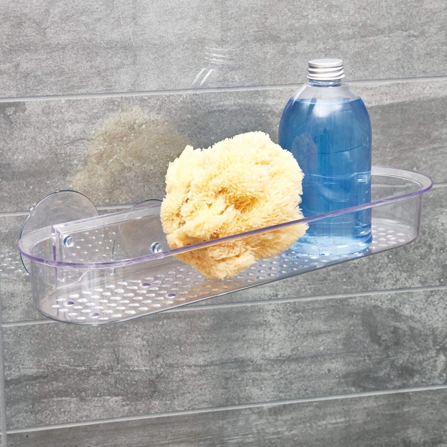 iDesign Plastic Bath Shower 1-Shelf Suction Caddy Holder, Clear