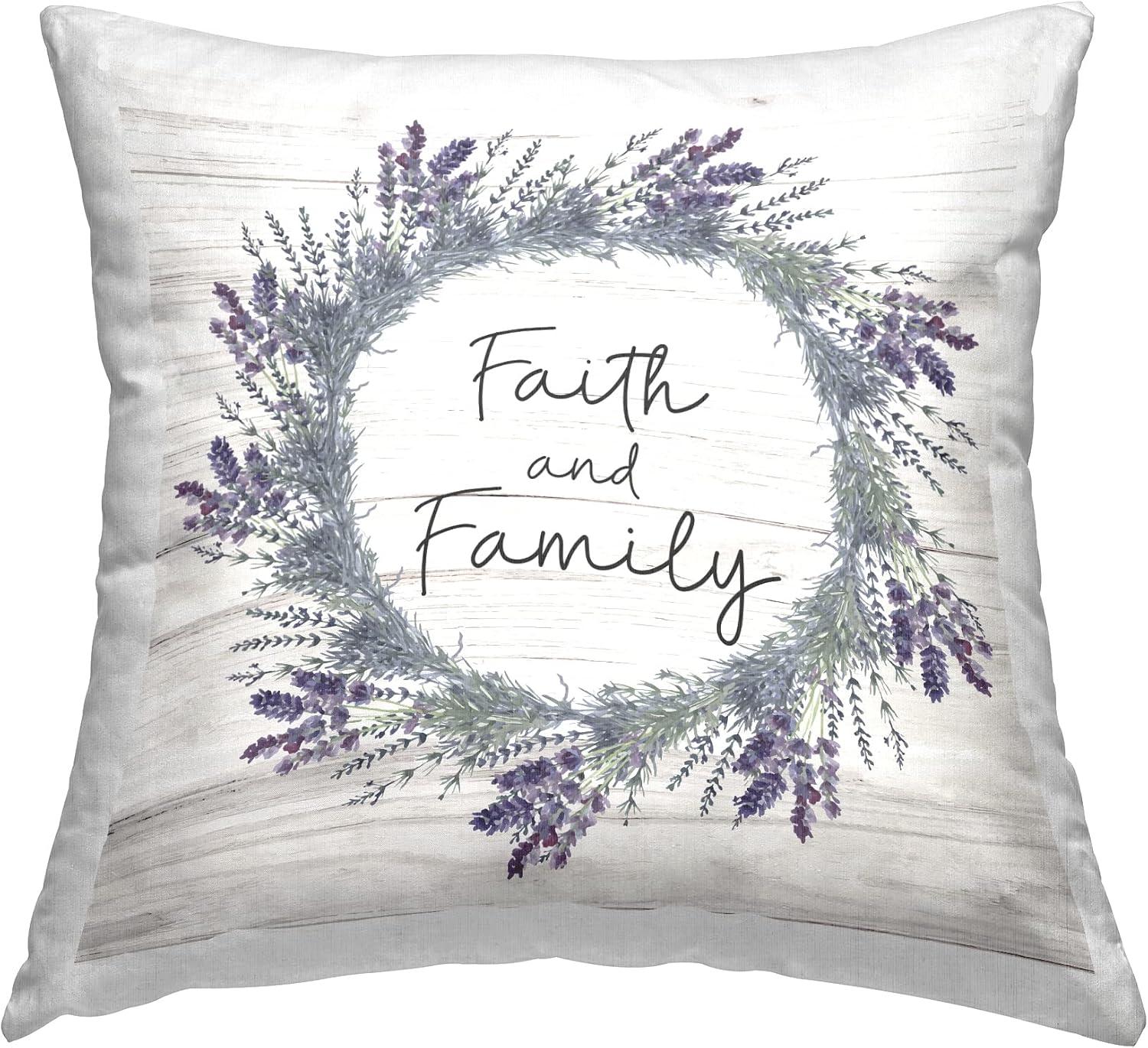 Faith and Family Lavender Wreath 18" Square Throw Pillow