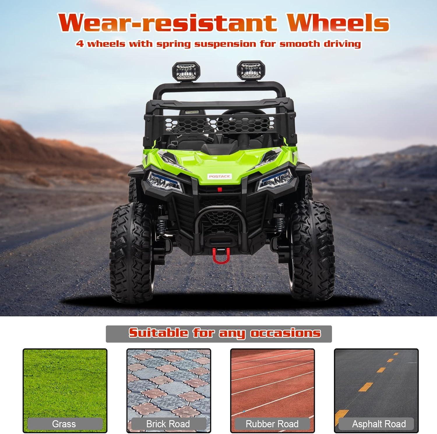 24V Ride on Car 2 Seater Ride on UTV 4X4 Off-Road UTV for Kids 4X200W Powerful Motor Kids' Electric Vehicles with Remote Control, Spring Suspension, Led Light, Bluetooth Music, Green