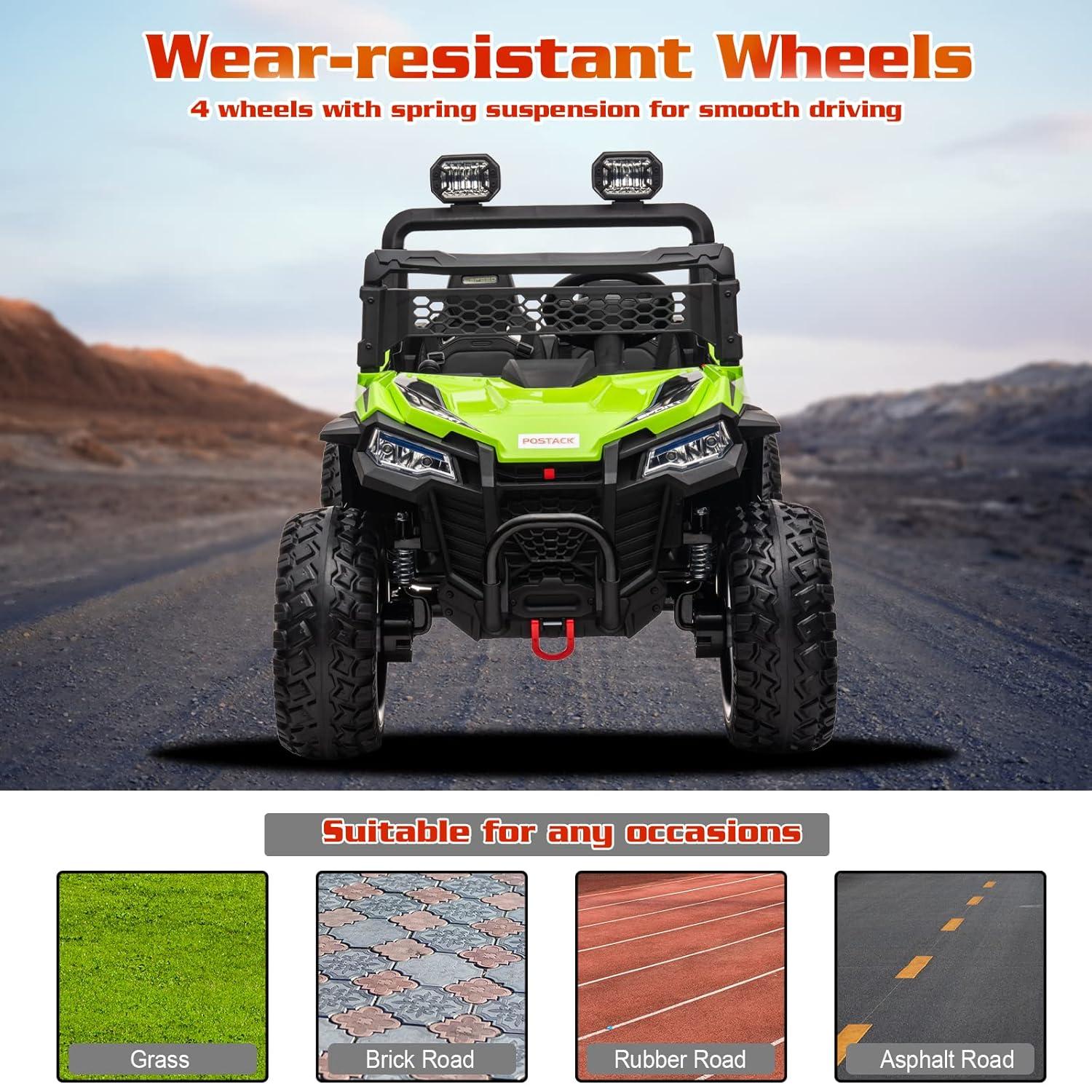24V Ride on Car 2 Seater Ride on UTV 4X4 Off-Road UTV for Kids 4X200W Powerful Motor Kids' Electric Vehicles with Remote Control, Spring Suspension, Led Light, Bluetooth Music, Green