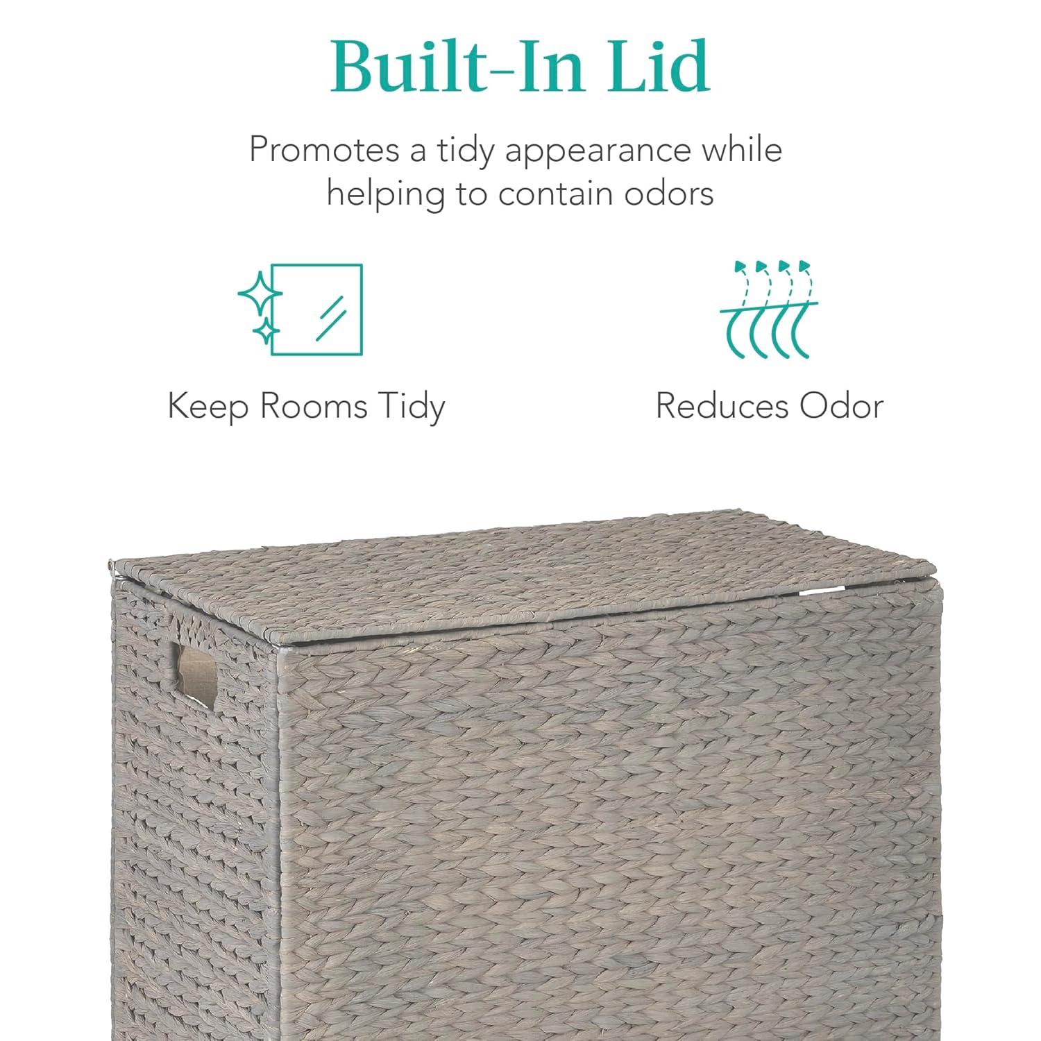 Bayou Breeze Large Water Hyacinth Double Laundry Hamper Basket w/ 2 Liner Bags, Handles