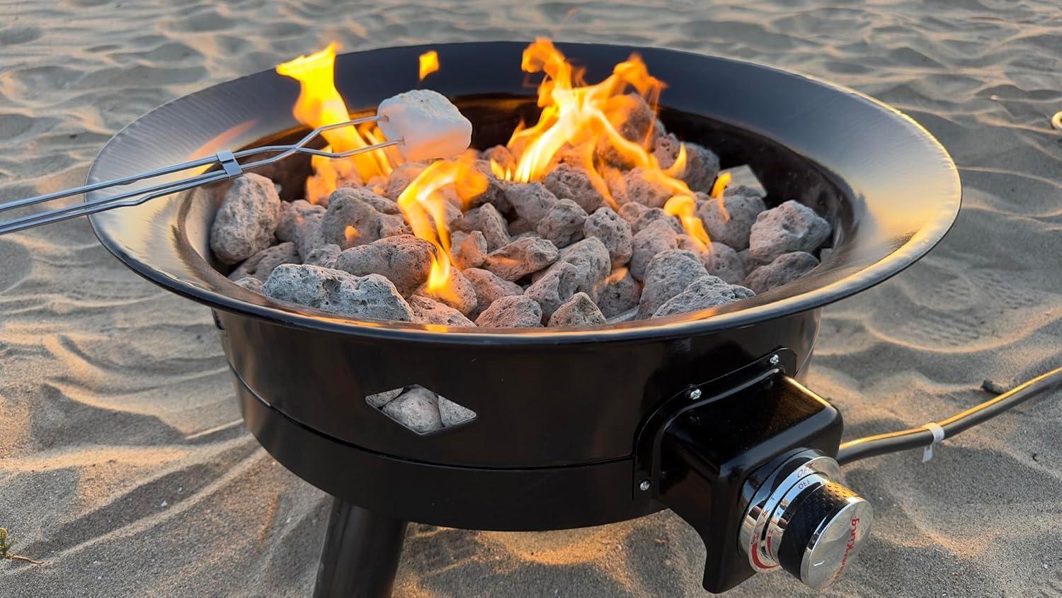 24-Inch Black Portable Gas Fire Pit with Lava Rocks