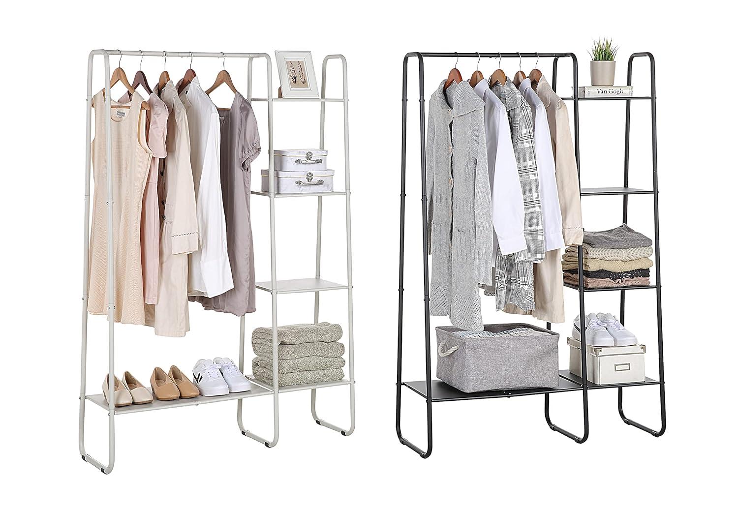 White Metal Freestanding Garment Rack with Shelves