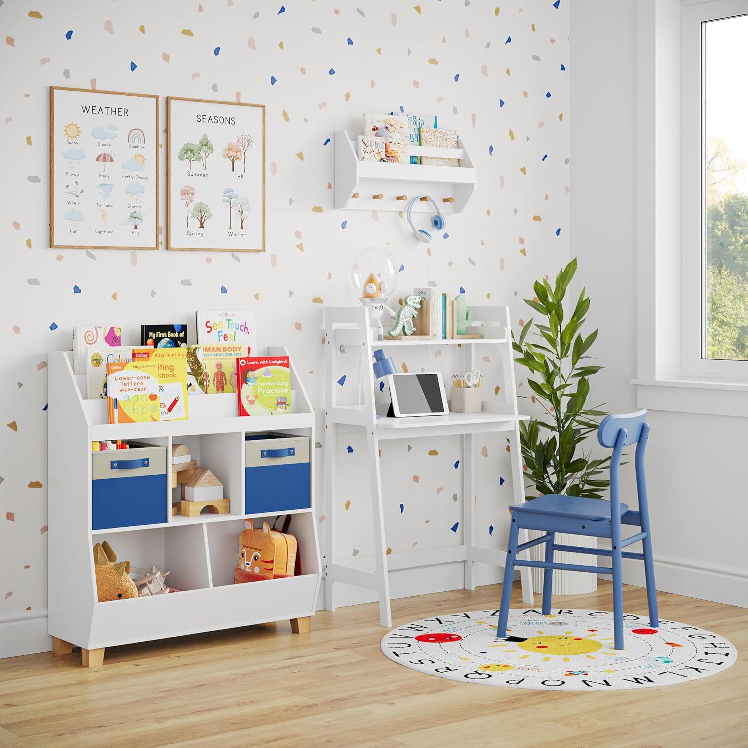 White Wooden Kids Toy Organizer with Cubby Storage