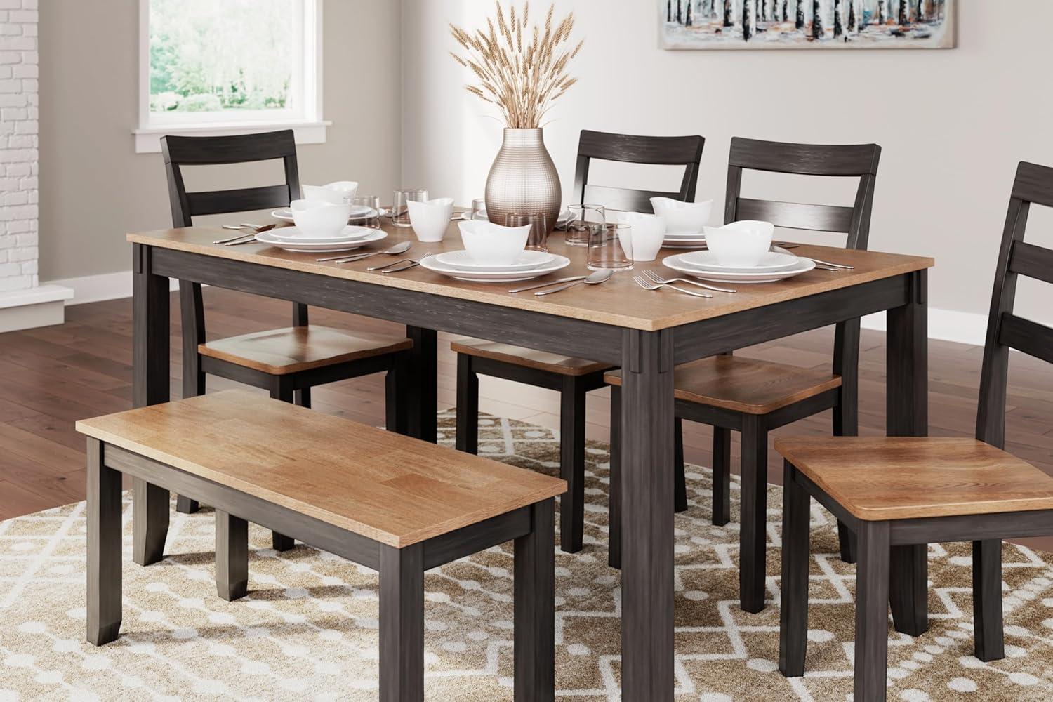 Transitional Light and Dark Brown Rectangular Dining Table Set with Bench