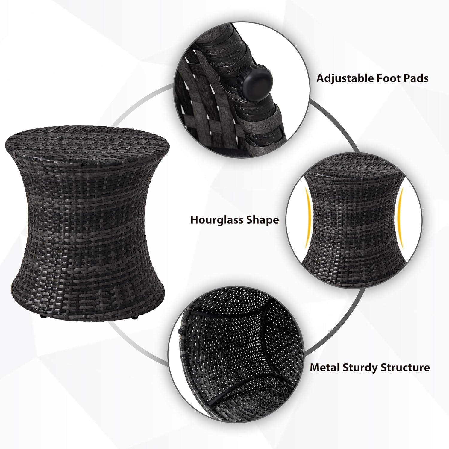 Outdoor Bistro Tables Wicker Side Table for Patio Garden Round Rattan Desk All Weather Brown