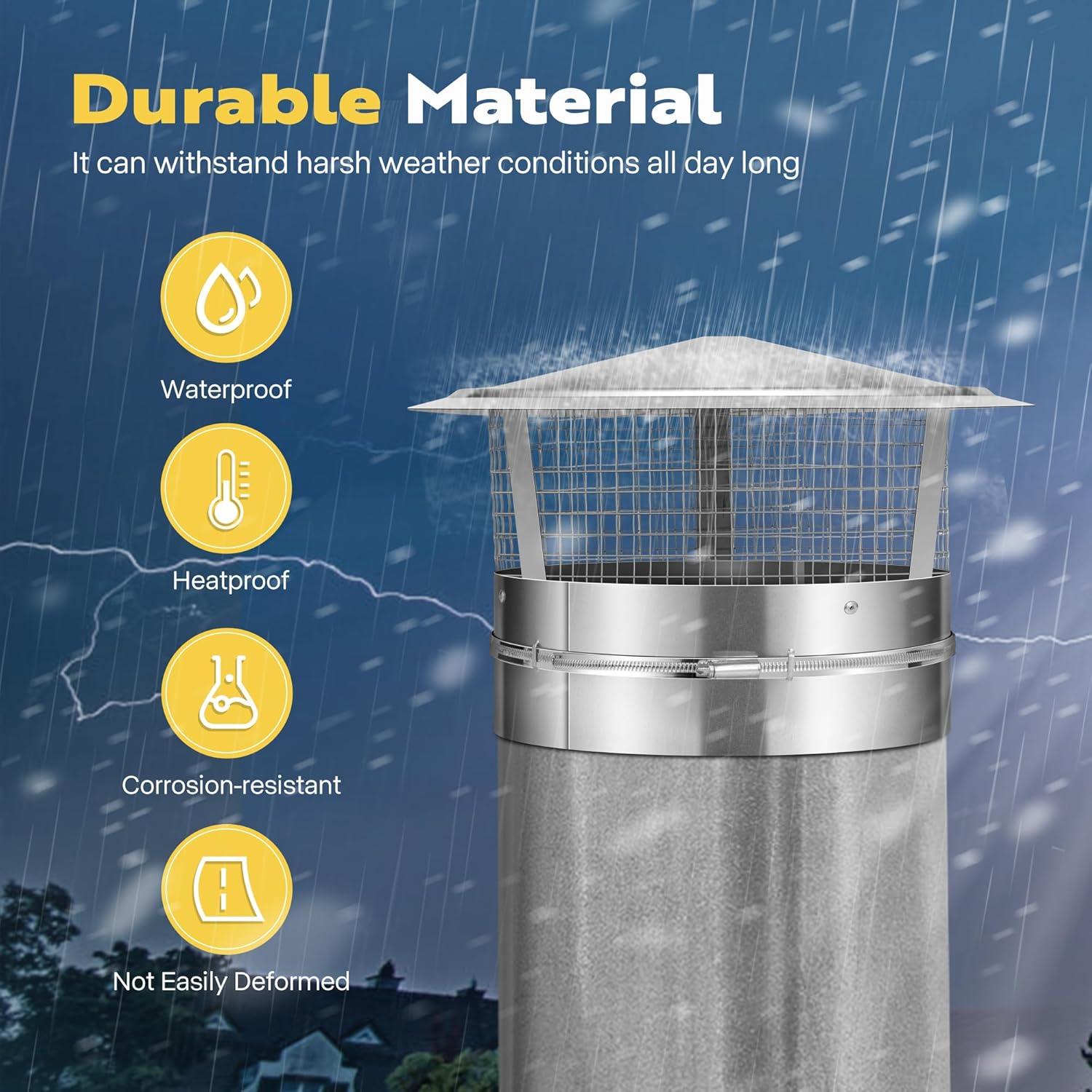 SPECSTAR 12" Cone Top Chimney Cap with Screen, Round Roof Rain Chimney Cover, Galvanized Steel Fireplace Exhaust Cap, Adjustable Roof Cap for Vent