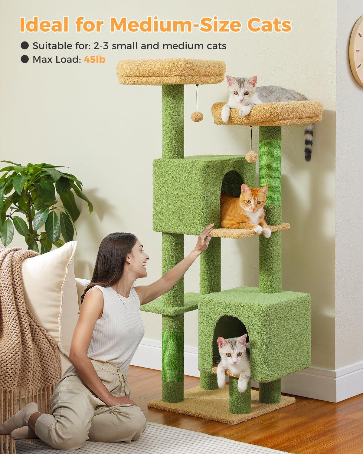 52.4" Cute Cat Tree Tower With 2 Flower Padded Perches, 2 Condos & 2 Scratching Posts