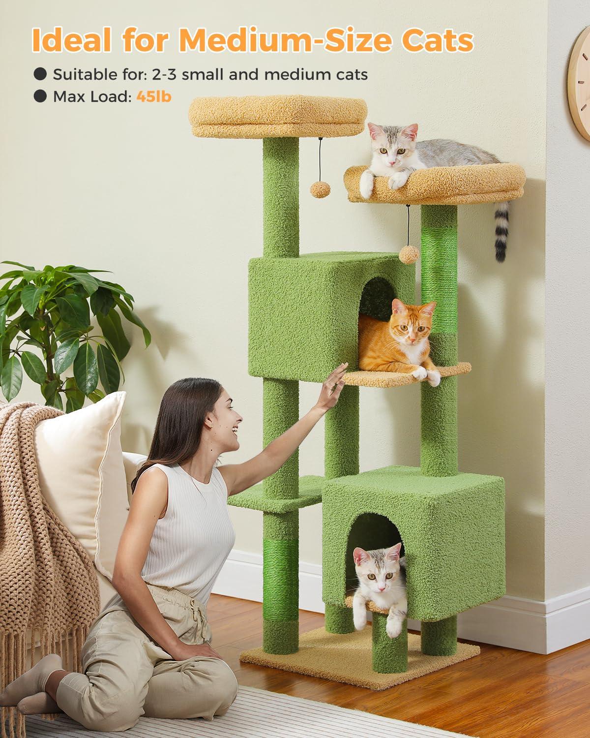 52.4" Cute Cat Tree Tower With 2 Flower Padded Perches, 2 Condos & 2 Scratching Posts