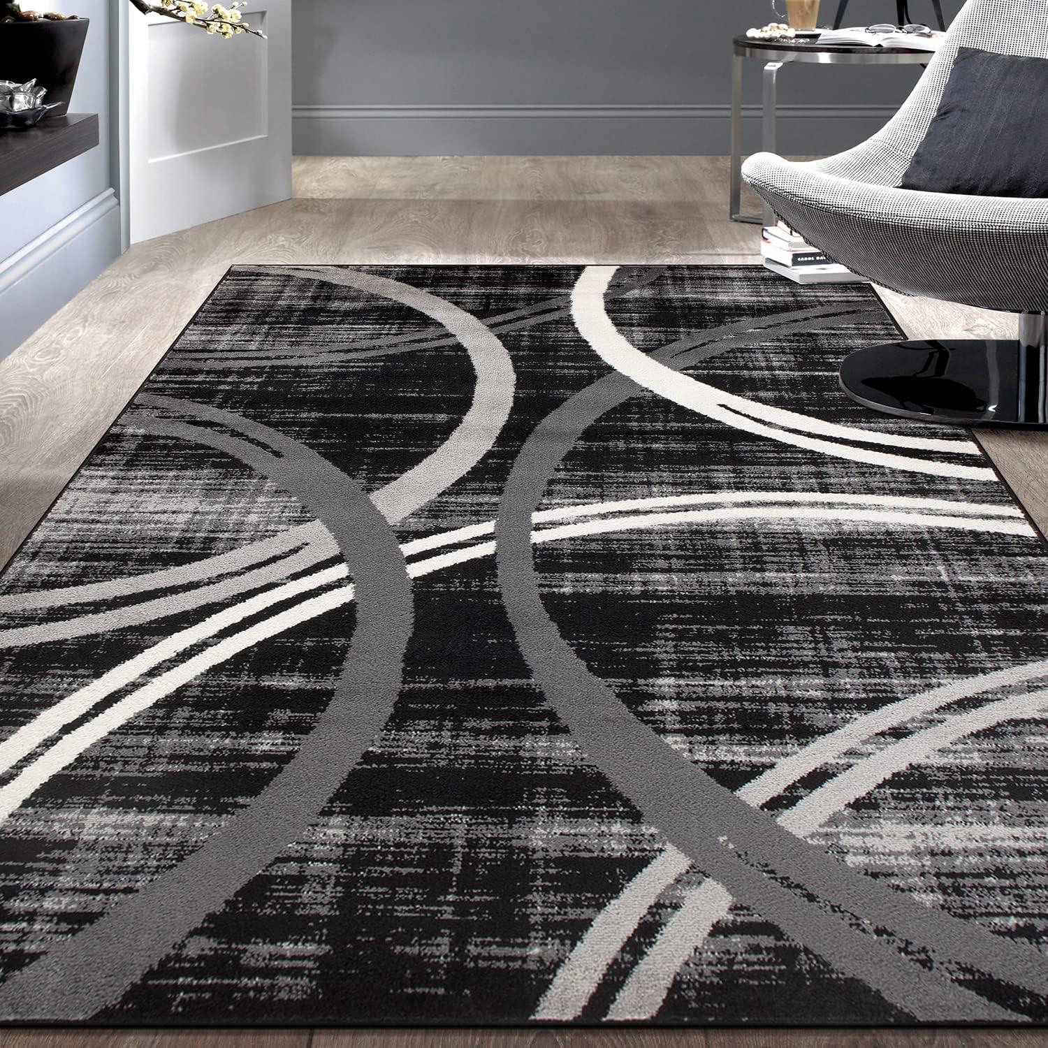 World Rug Gallery Contemporary Abstract Circles Design 3'3" x 5'  Black Area Rug