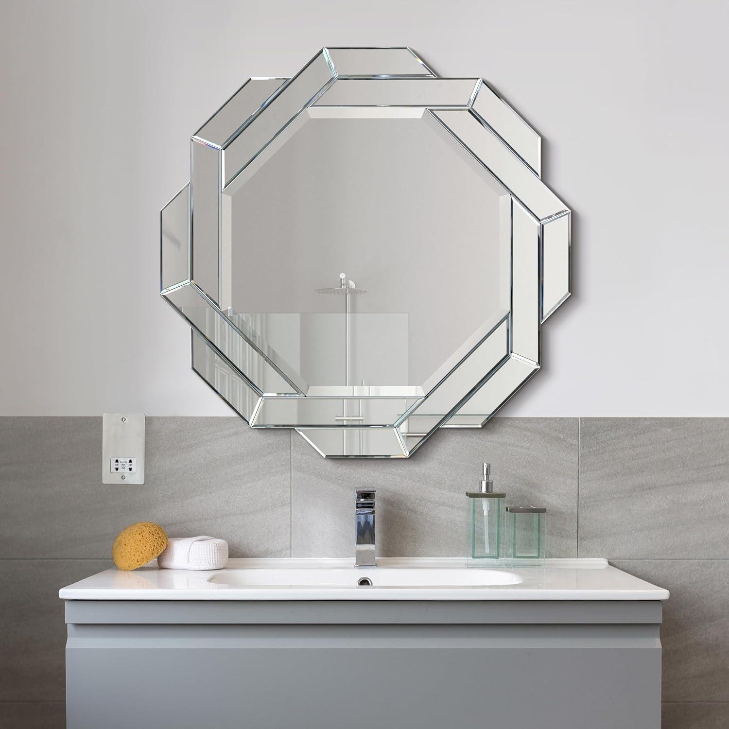 Interlaced 34" Round Beveled Framed Wall Mirror