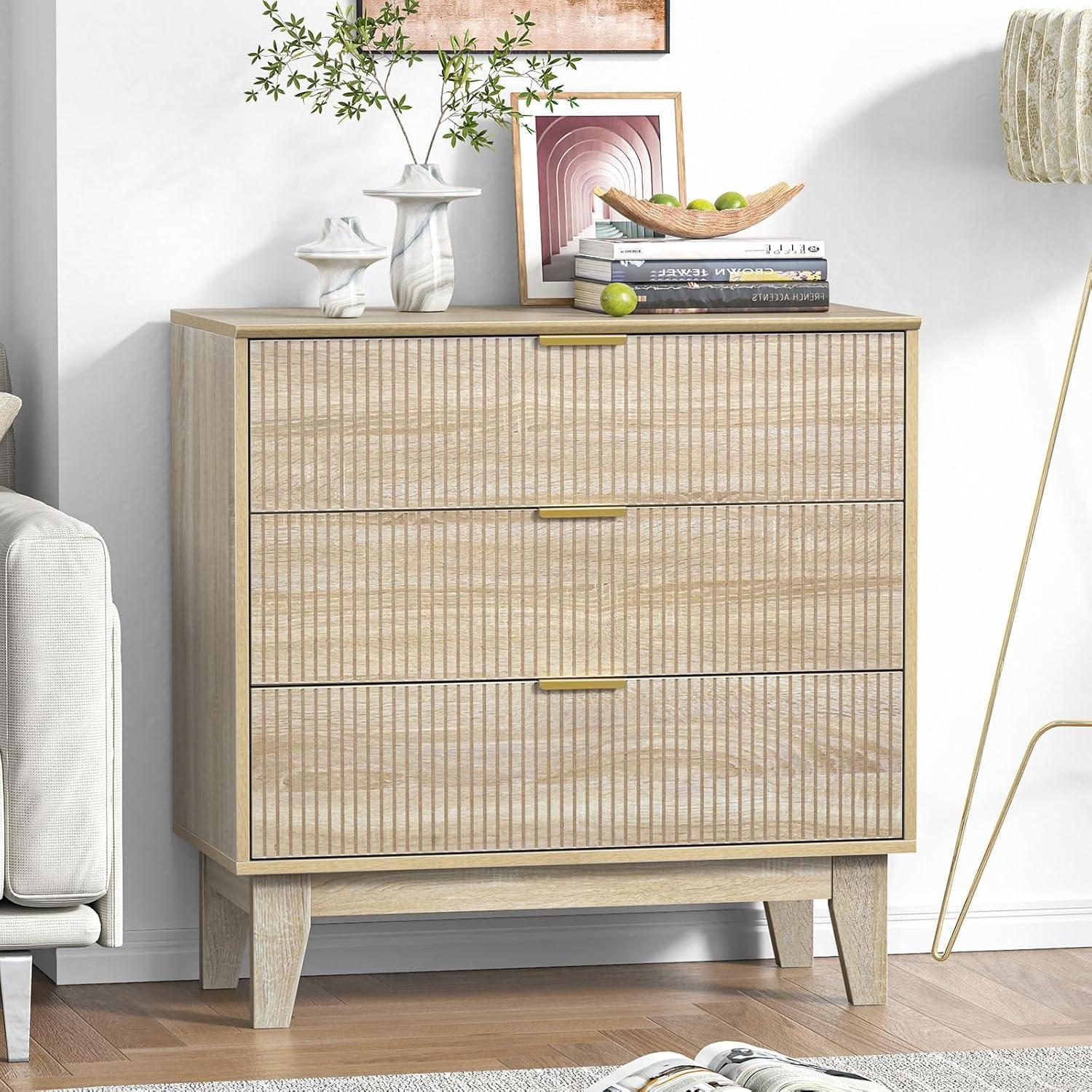 Mid-Century Modern Light Brown Wood 3-Drawer Dresser