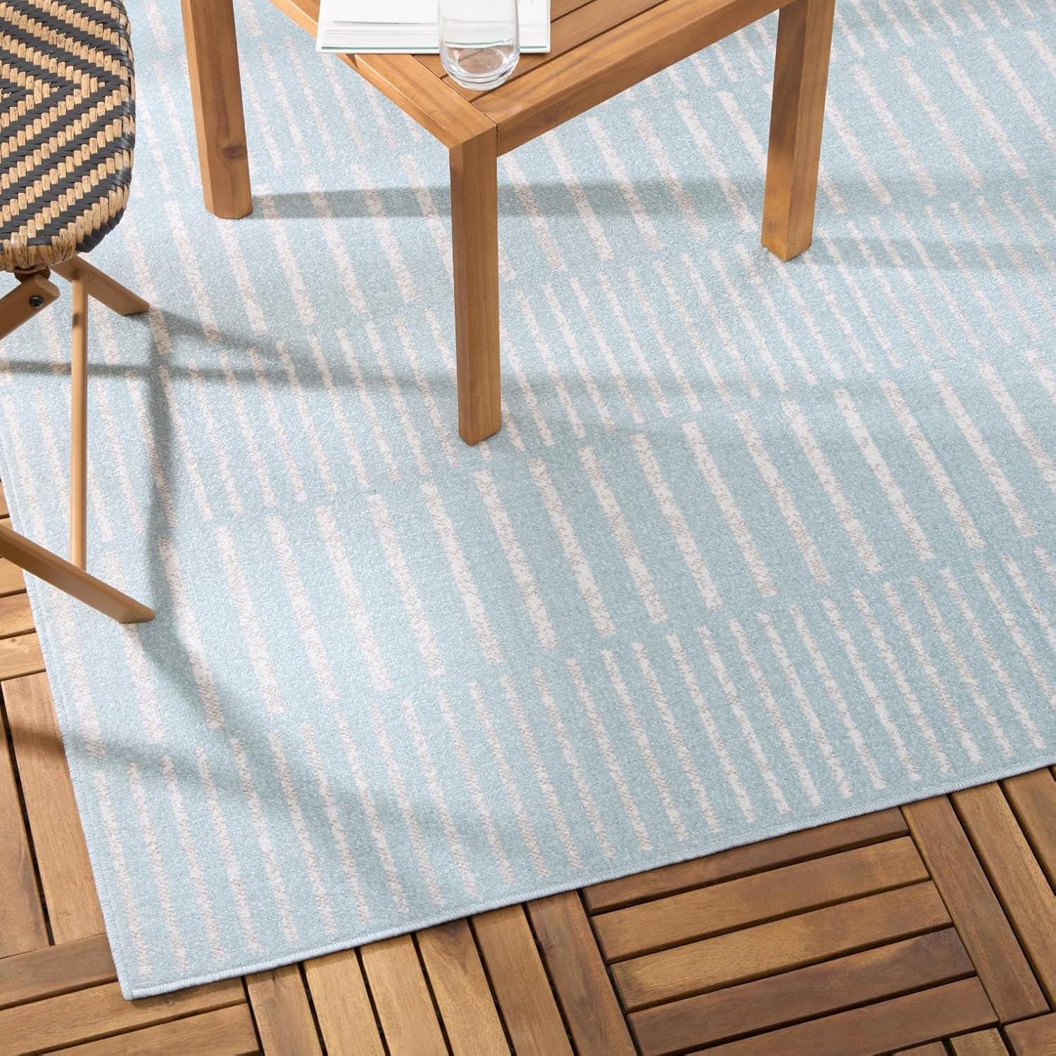 TOMMY BAHAMA Poolside Offset Stripe Indoor Outdoor Area Rug Blue/Ivory