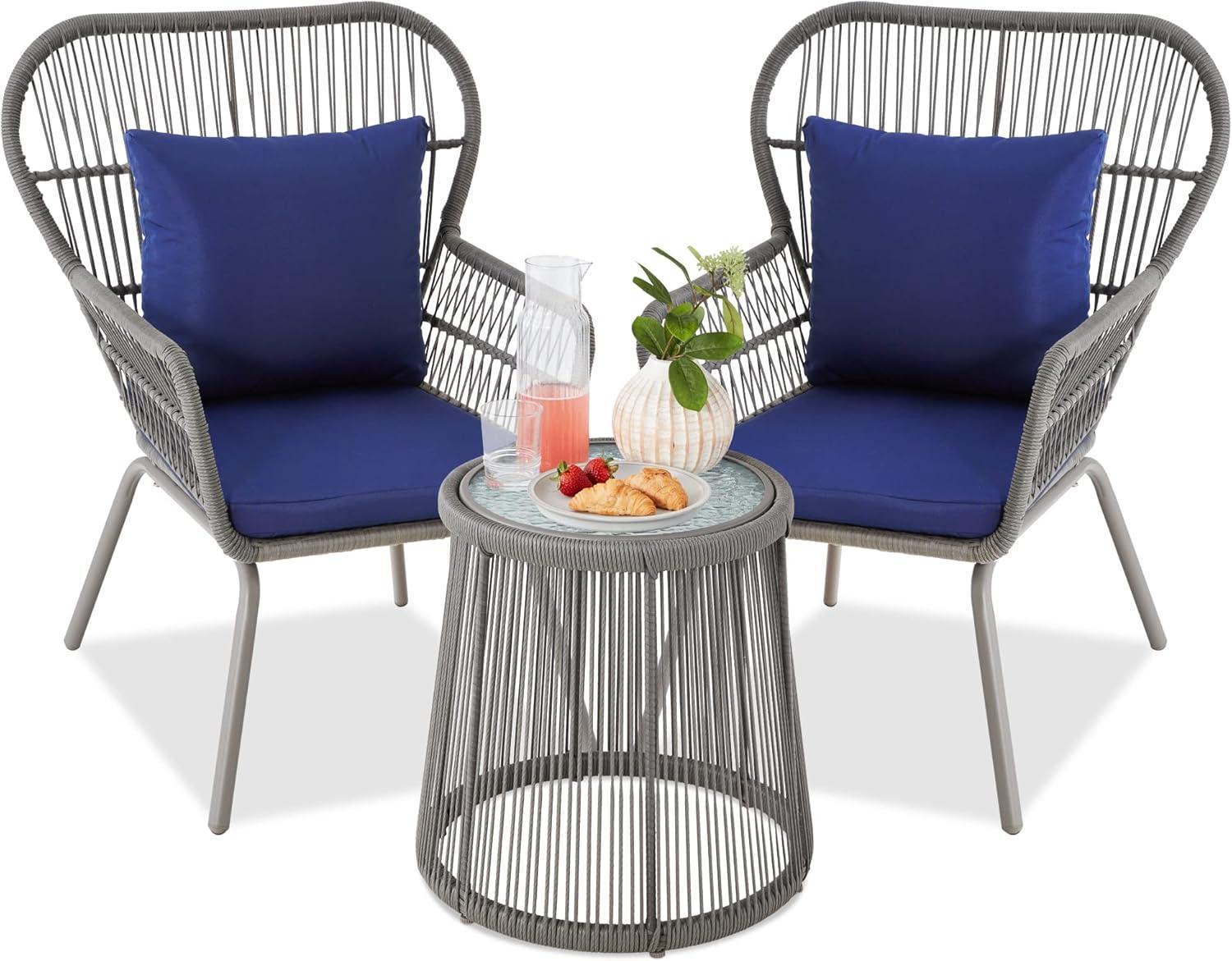 Best Choice Products 3-Piece Patio Conversation Bistro Set, Outdoor Wicker w/ 2 Chairs, Cushions, Side Table