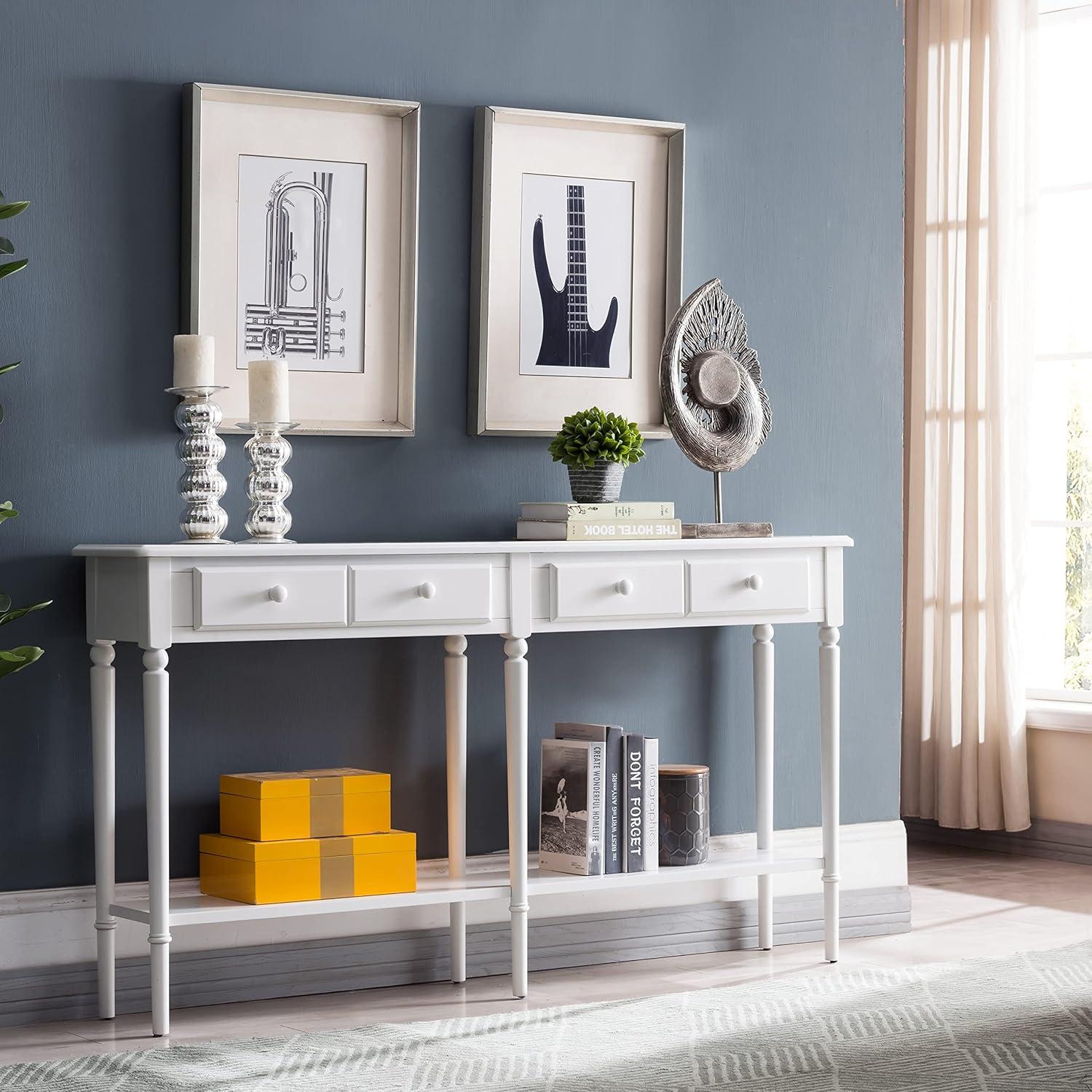 Leick Home Coastal Notions Solid Wood Console Table with Shelf, White
