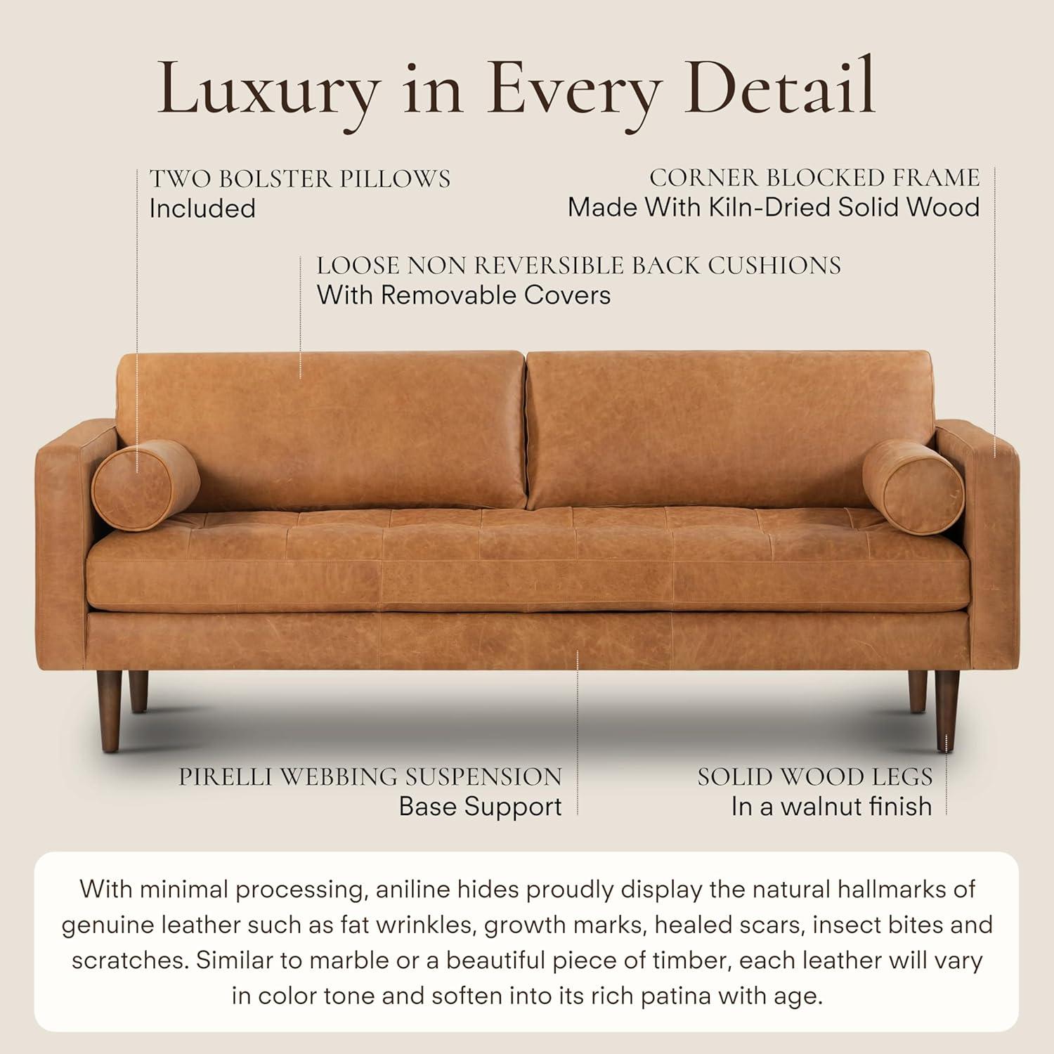 Napa 88.5'' Full-Grain Genuine Italian Leather Sofa