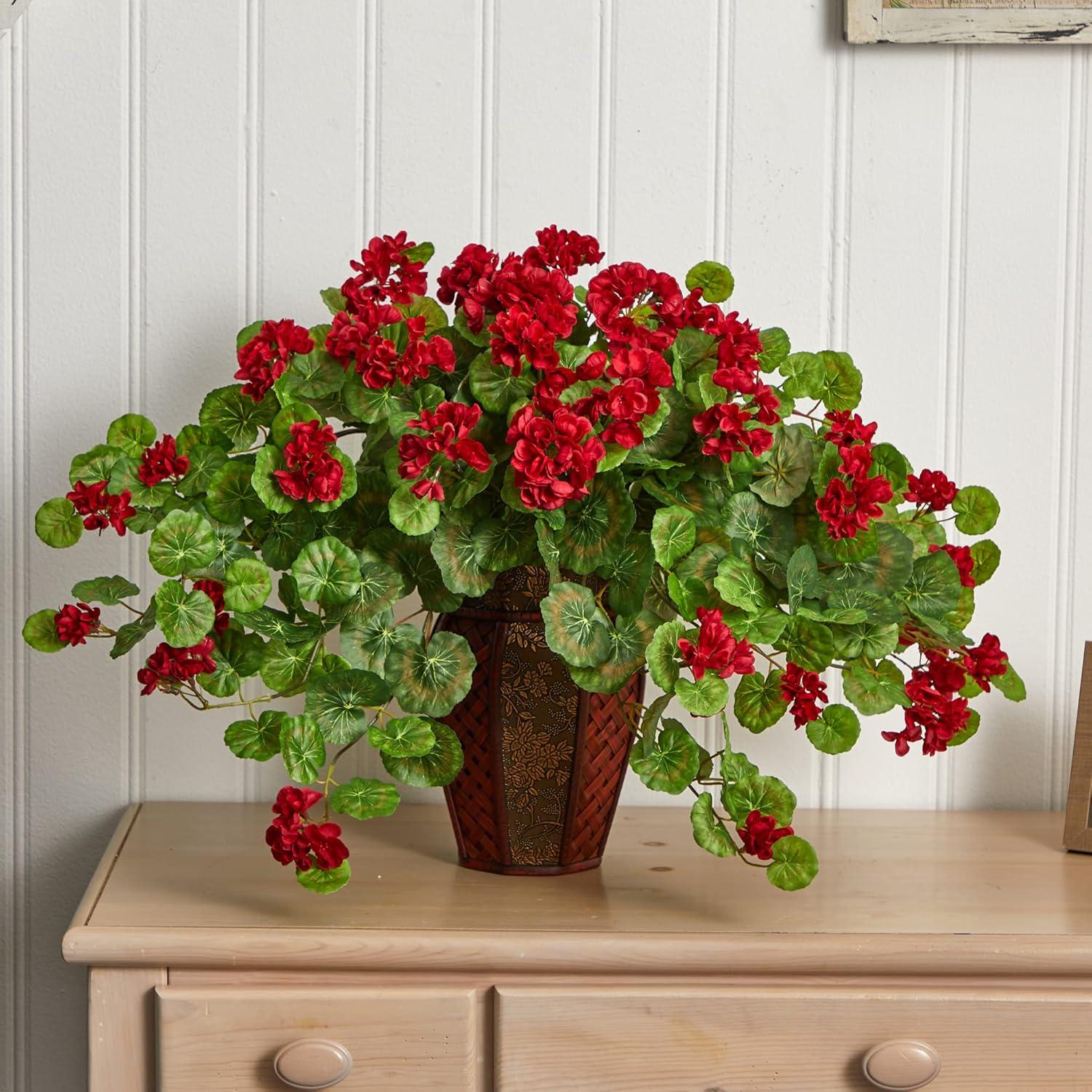 Nearly Natural Geranium with Decorative Planter