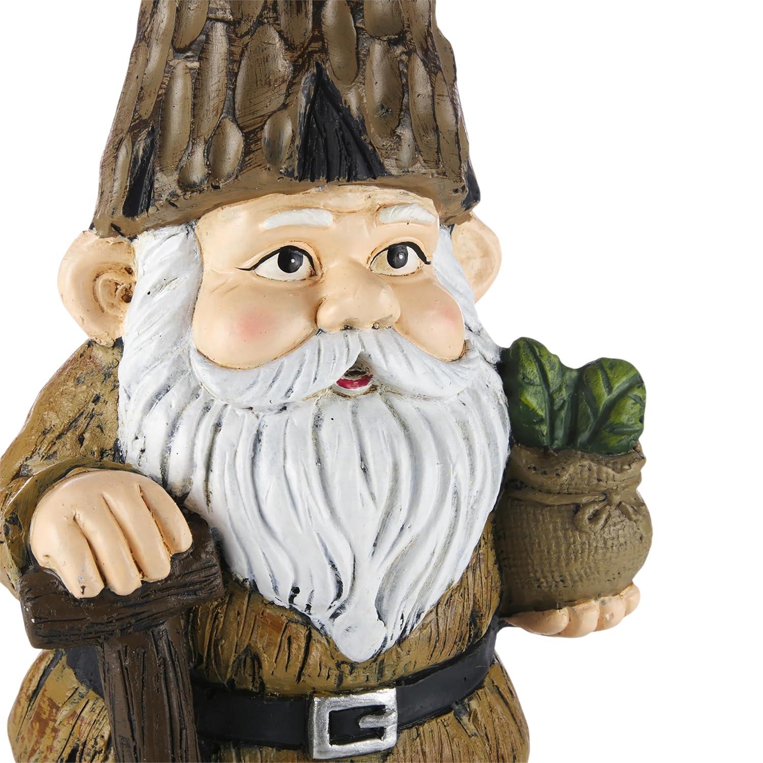 Alpine Corporation 7" x 6" x 16" Polystone Gnome with Shovel Garden Statue, Brown