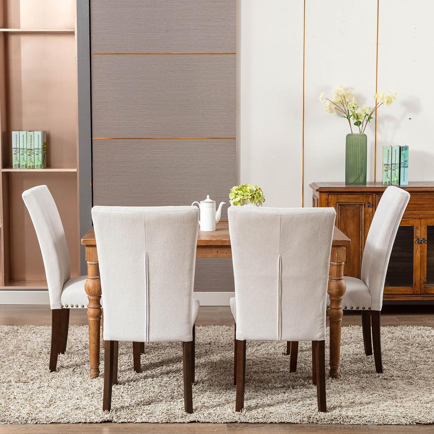 COLAMY Upholstered Parsons Dining Chairs Set of 4, Fabric Dining Room Kitchen Side Chair with Nailhead Trim and Wood Legs - Dark Grey