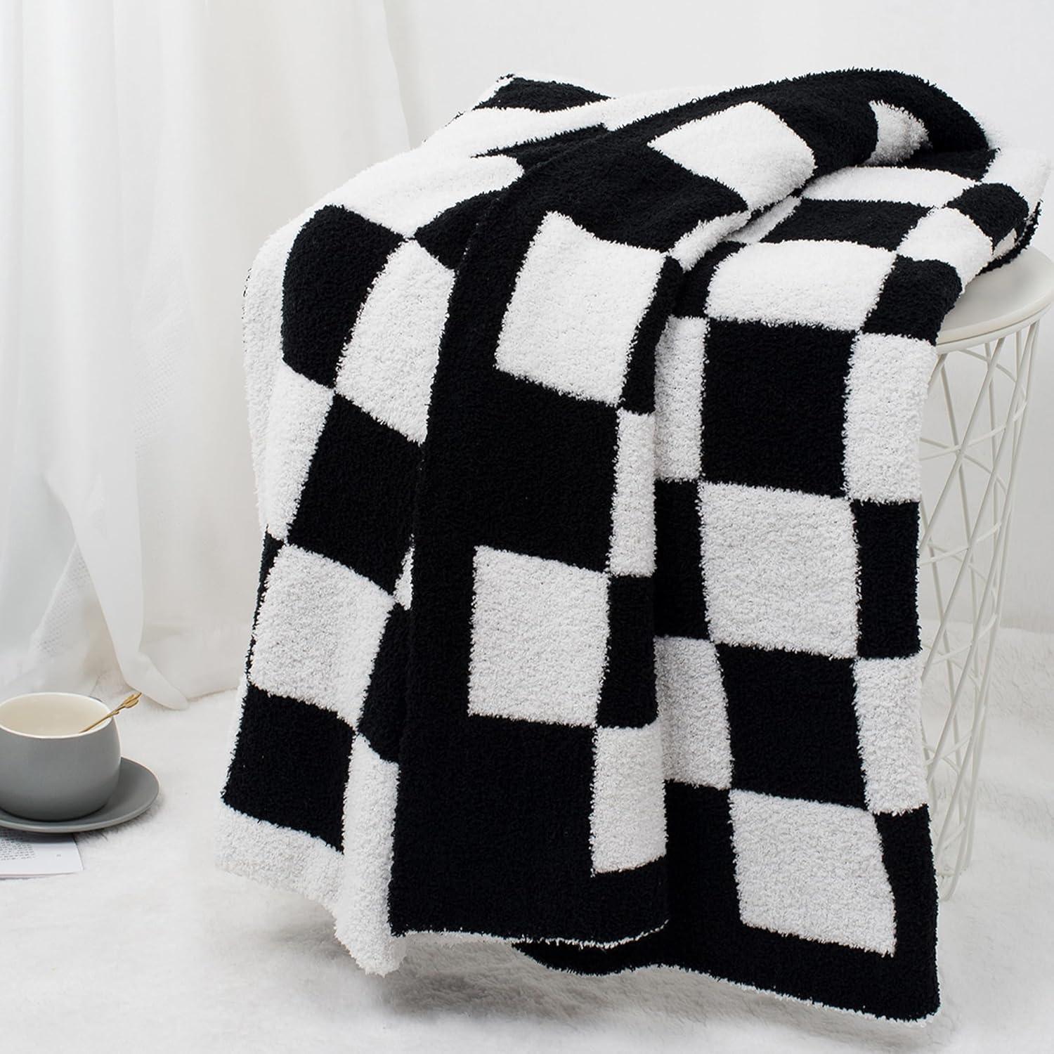 Carriediosa Black Checkered Throw Blanket 50" x 60", Fuzzy Fluffy Throws for Couch Bed