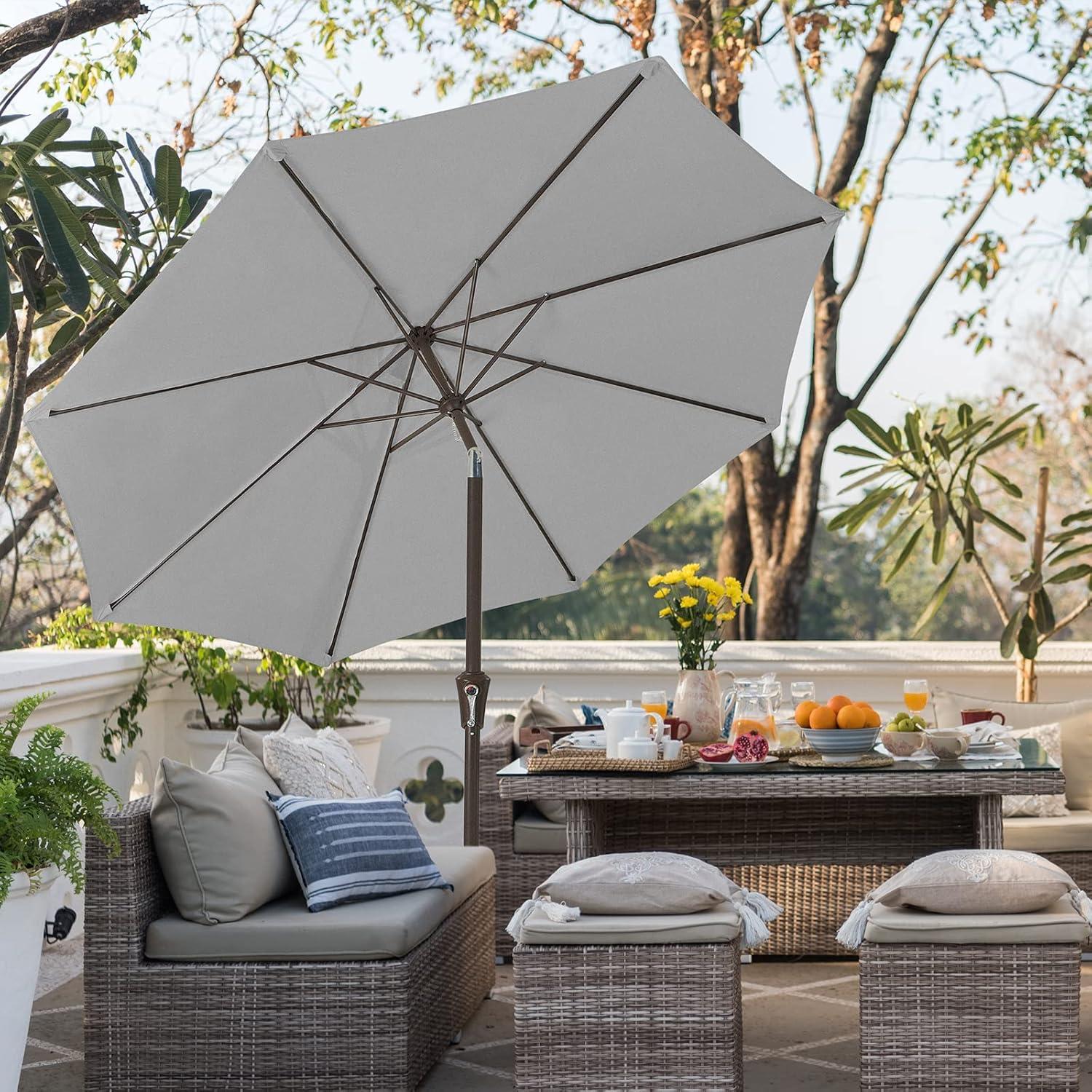 Light Gray 9' Outdoor Patio Market Umbrella with Tilt and Crank