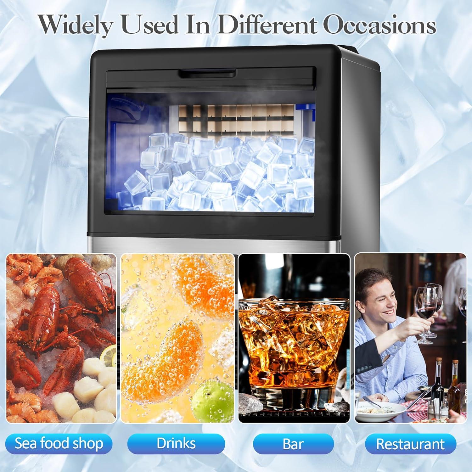 Commercial Ice Maker Machine, 70 LBS/24H Under Counter Large Ice Machine w/ 10 LBS Capacity Ice Storage Bin, 2 Water Inlet Modes, Freestanding & Built in Ice Maker for Bar/Home/Office/Shop, White