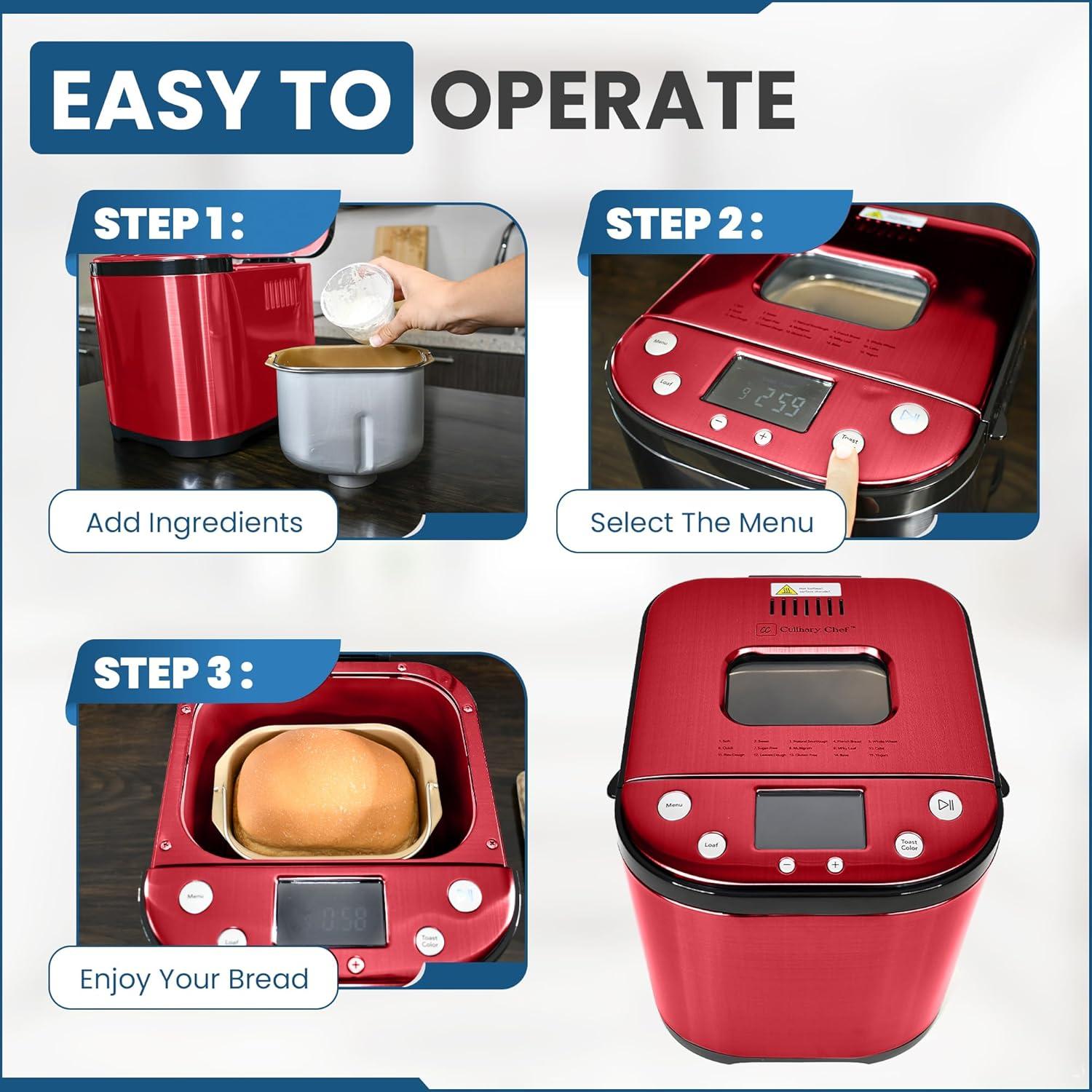 CULINARY CHEF Automatic Bread Maker, Red