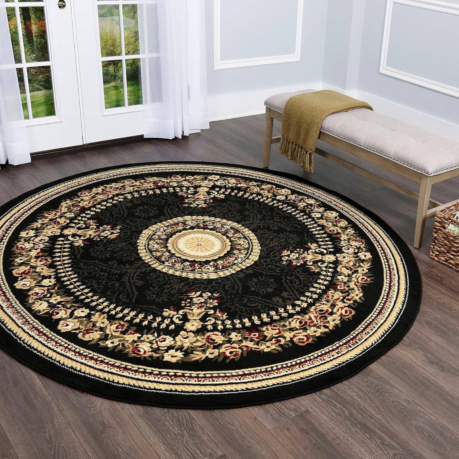 Athens Black and Beige Round Medallion Area Rug