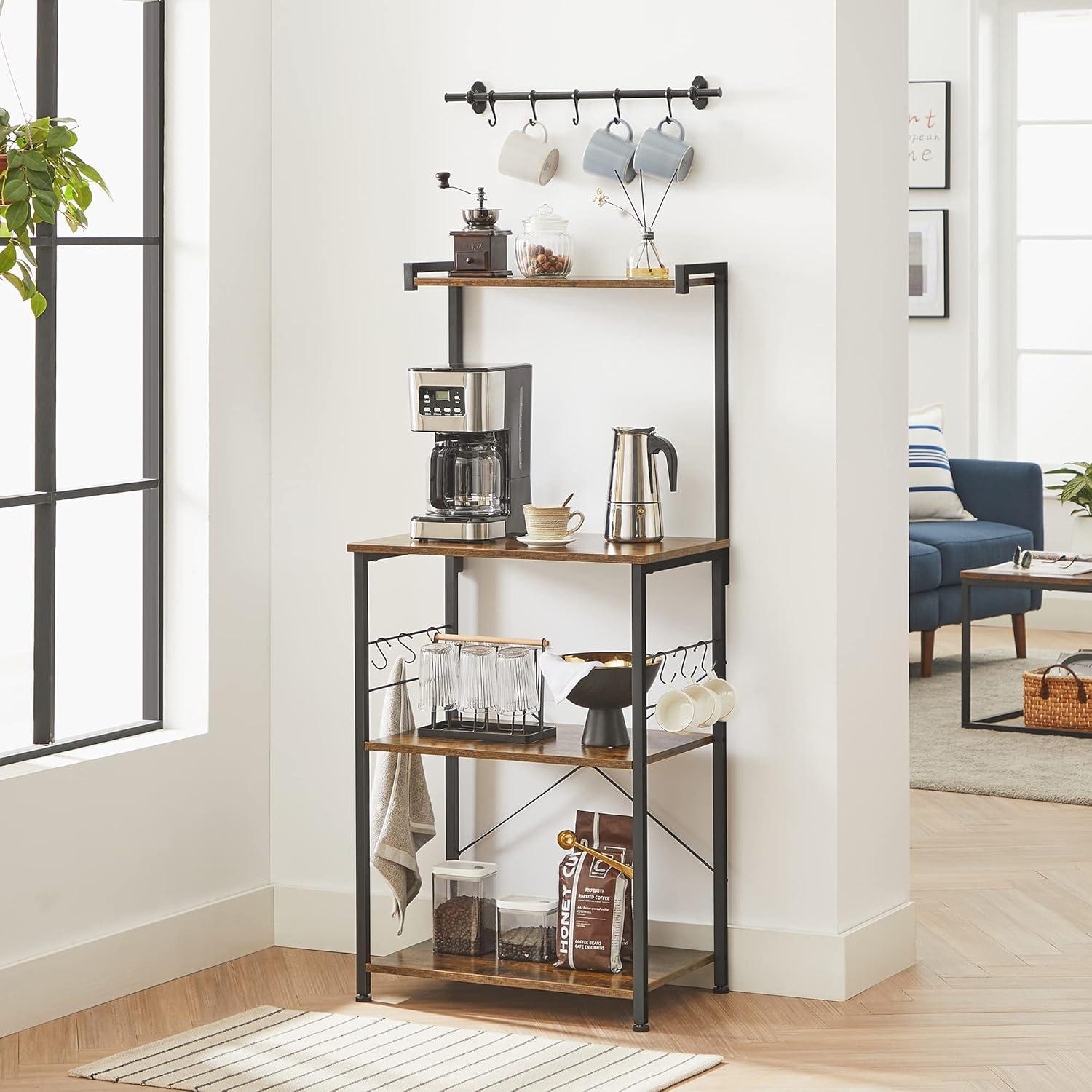 Rustic Brown and Black Adjustable Kitchen Storage Rack