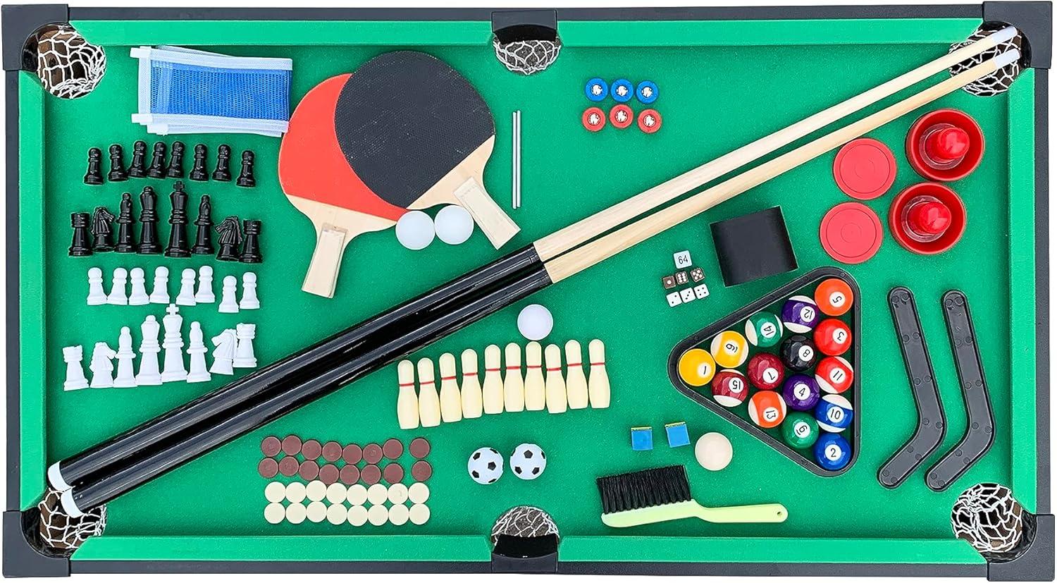 KICK Defender 48″ 10-in-1 Multi-Game Table (Black) - Combo Game Table Set - Foosball, Billiards, Glide Hockey, Ice Hockey, Table Tennis, Chess, Backgammon, Draughts, Bowling, Shuffleboard for Family