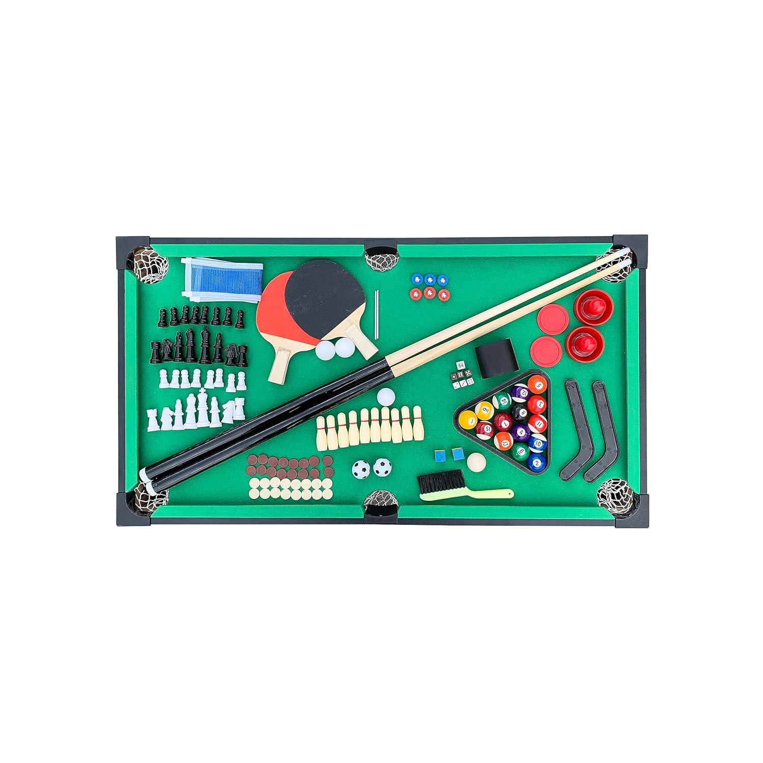 KICK Defender 48″ 10-in-1 Multi-Game Table (Brown) - Combo Game Table Set - Foosball, Billiards, Glide Hockey, Ice Hockey, Table Tennis, Chess, Backgammon, Draughts, Bowling, Shuffleboard for Family