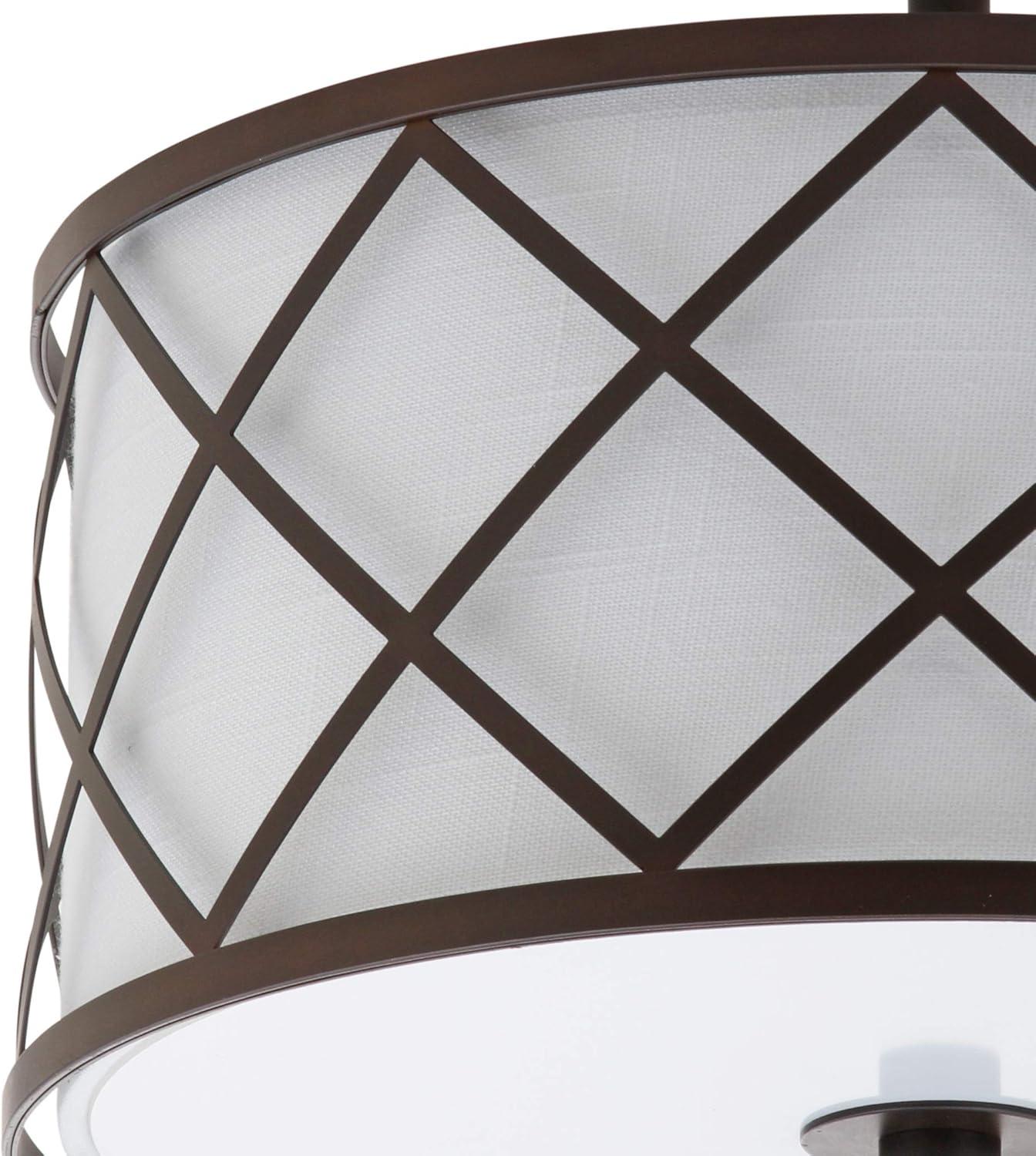 Transitional Elegance 13.25" Bronze LED Flush Mount with White Linen Shade