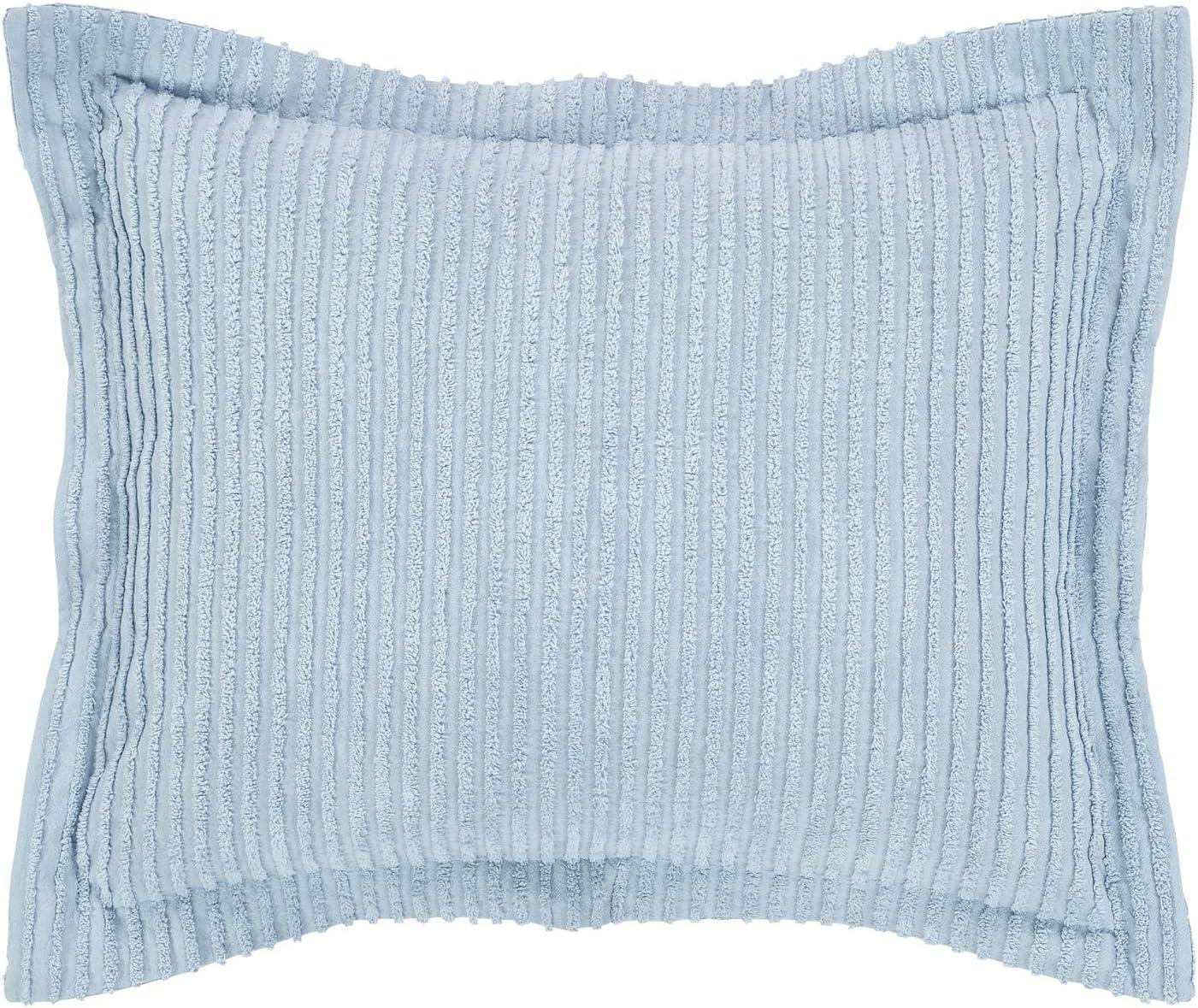 Blue Cotton Embroidered Standard Sham with Stripes