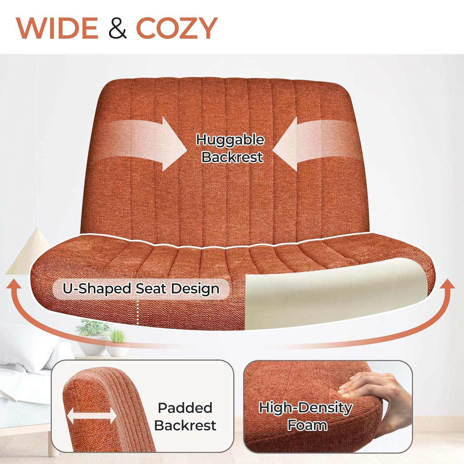 Orange Factory Brown Office Chair, Armless Criss Cross Legged Chair No Wheels, Comfy Home Office Desk Chairs, Adjustable Swivel Padded Fabric Vanity Task Computer Chair