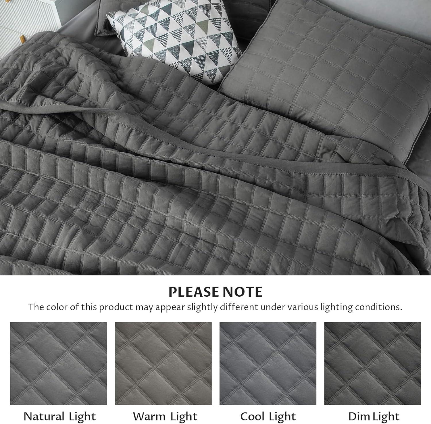 Dark Grey Reversible Microfiber Queen Quilt Set