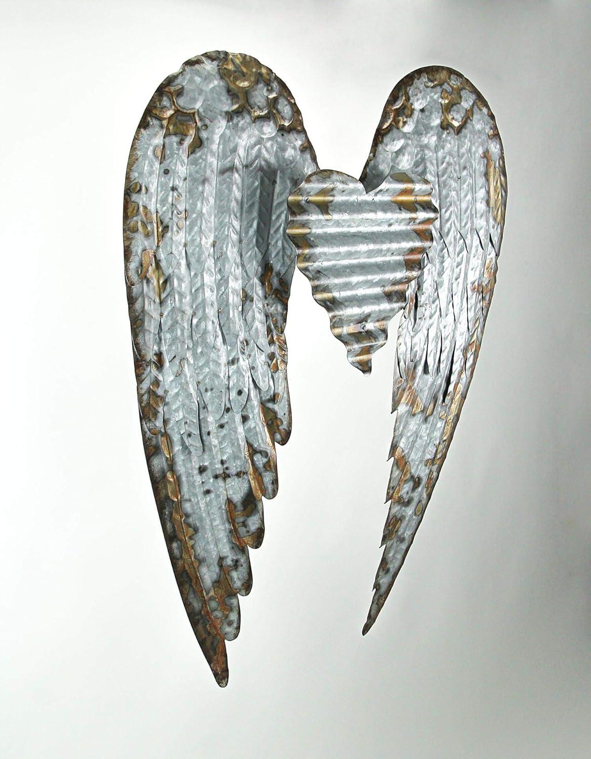 Zeckos Metal Art Angel Wings Heart Decorative Wall Décor Sculpture
