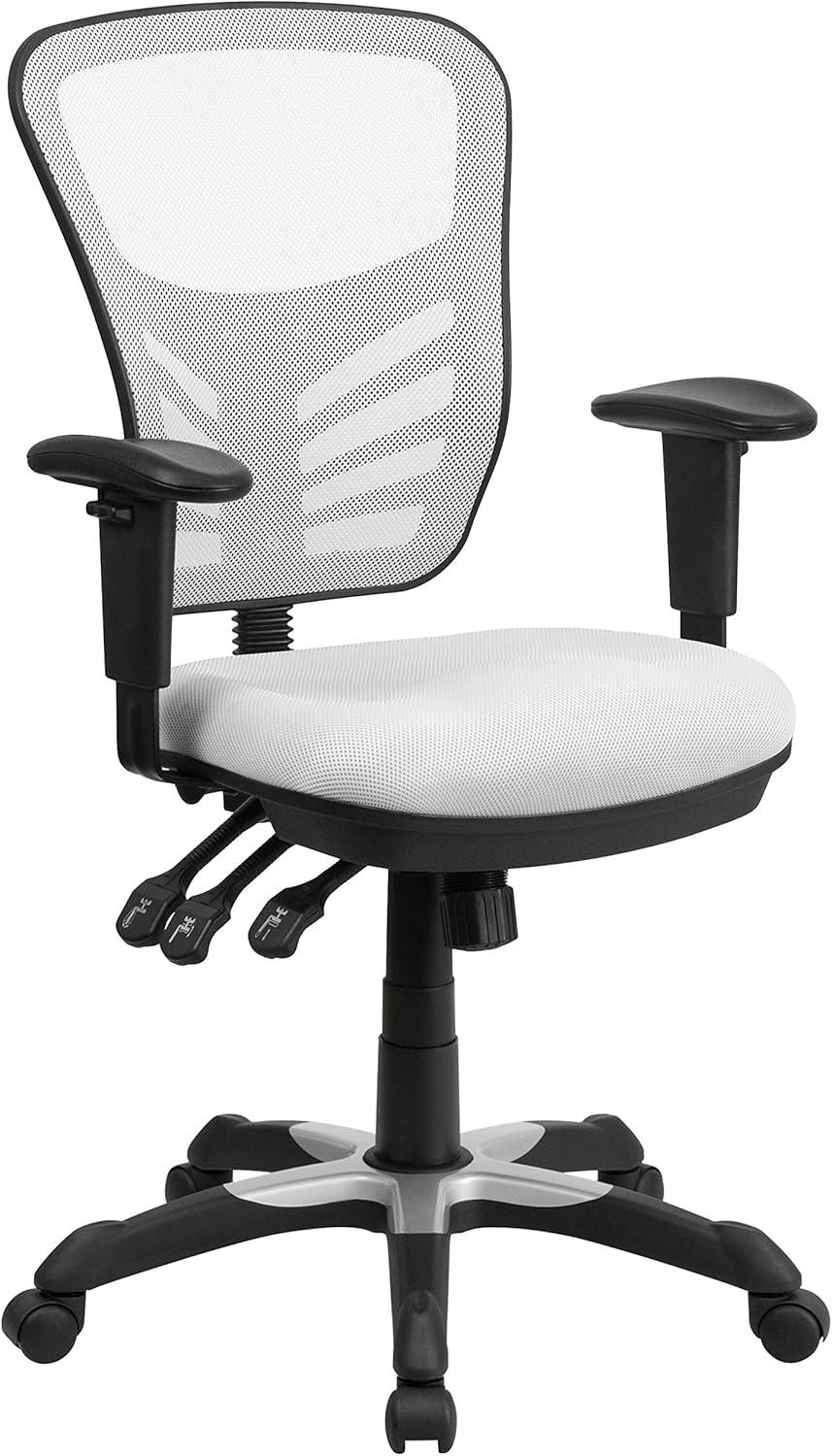 Flash Furniture Mid-Back White Mesh Multifunction Executive Swivel Ergonomic Office Chair with Adjustable Arms