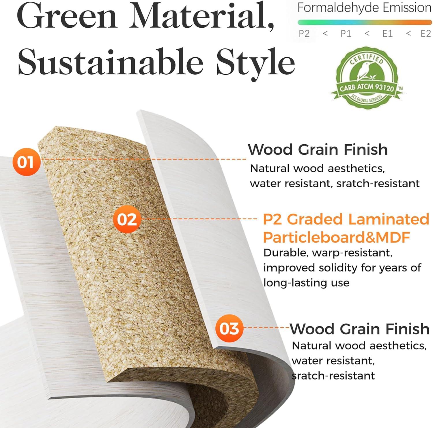 Royalcraft Farmhouse Coffee Table, Boho Tea Table with 2 Rattan Decor Drawers, Accent Center Sofa Table with Storage Shelf, 2 Tier Coffee Table for Bedroom, Living Room, Home Office, Grayish White