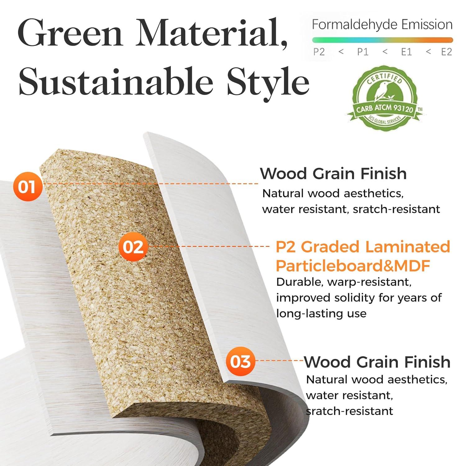 Royalcraft Farmhouse Coffee Table, Boho Tea Table with 2 Rattan Decor Drawers, Accent Center Sofa Table with Storage Shelf, 2 Tier Coffee Table for Bedroom, Living Room, Home Office, Grayish White