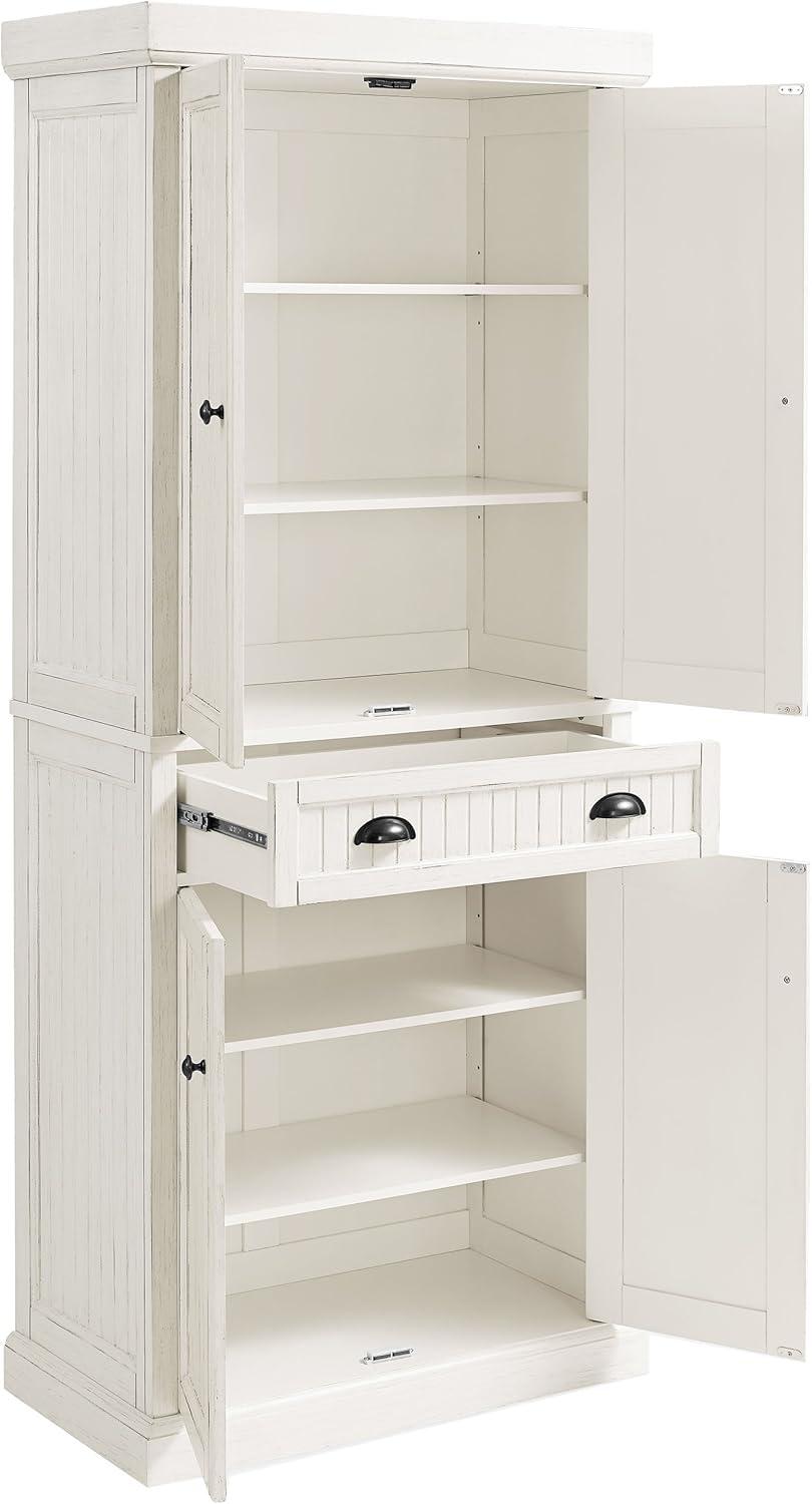 Seaside Distressed White Solid Wood Kitchen Pantry with Adjustable Shelves