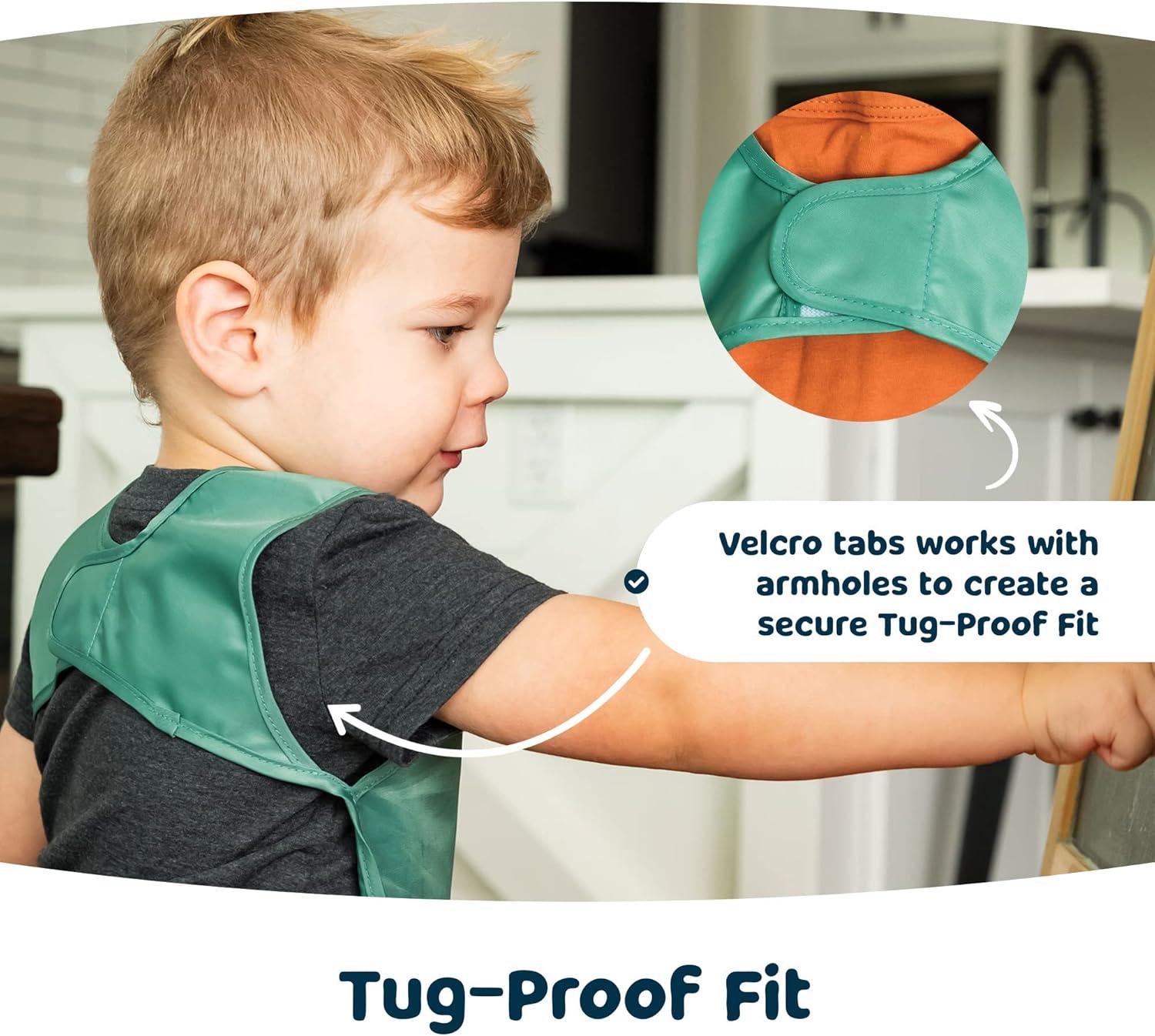 Tiny Twinkle 2-Pack Mess-Proof Apron Toddler Bib w/Tug-Proof Closure and BPA-Free (Sage Charcoal, Small 6-24 Months)