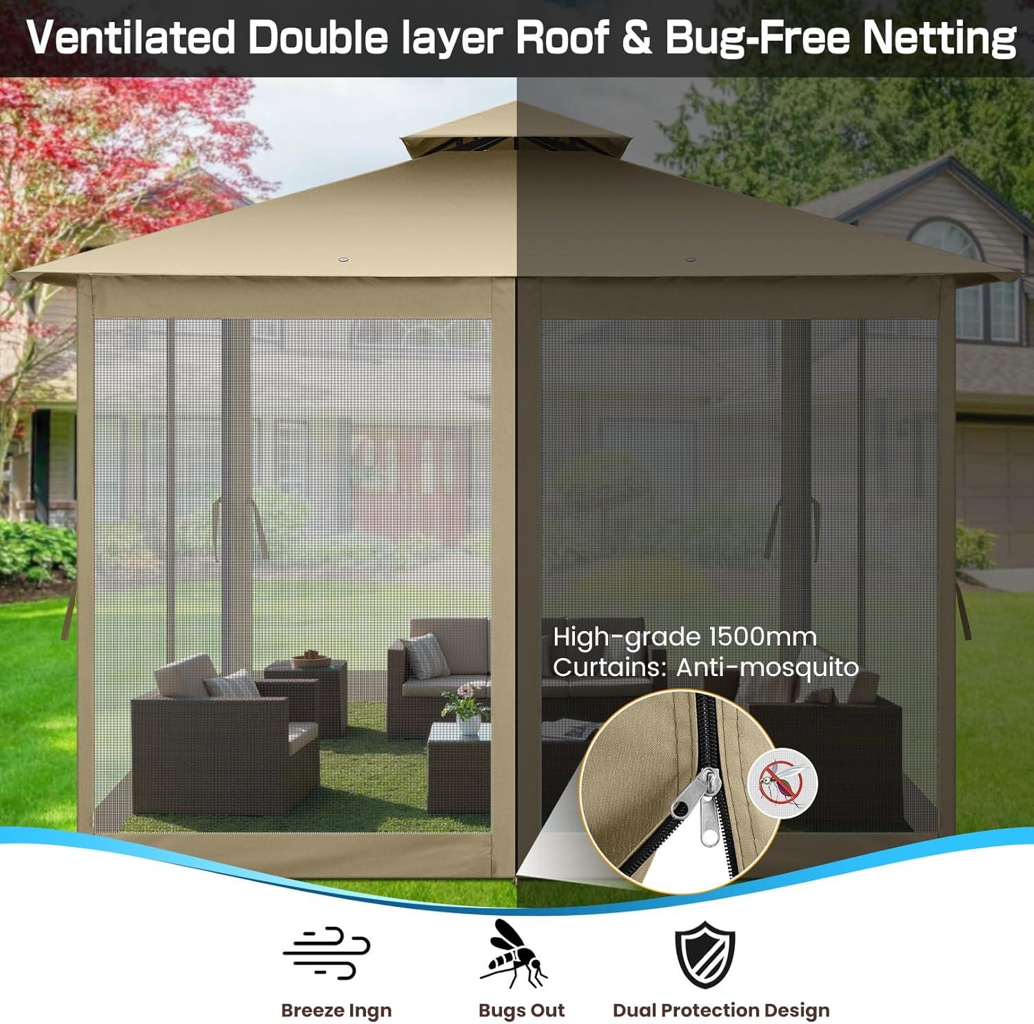 COBIZI 12X20 Heavy Duty Gazebo Outdoor Gazebo with Mosquito Netting and Curtains, Canopy Tent Deck Gazebo with Double-Arc Roof Ventiation and Metal Steel Frame Suitable for Lawn, Backyard, Patio,Gray