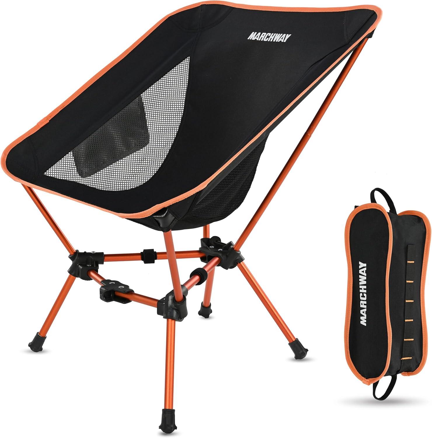 Orange Lightweight Aluminum Folding Camping Chair with Storage Bag