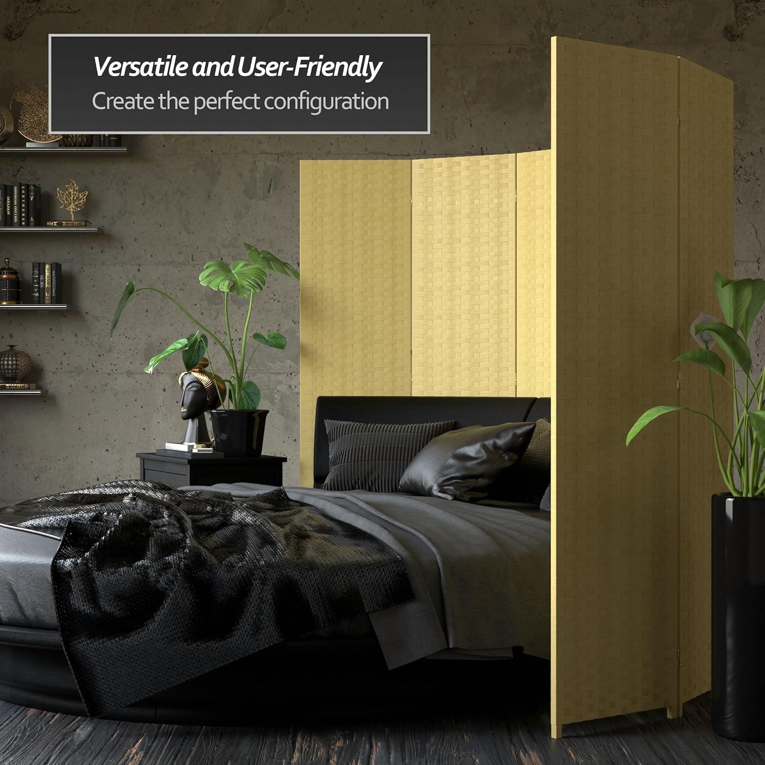 Handmade Woven Fiber 6-panel 6-foot Frameless Room Divider (China) Dark Beige